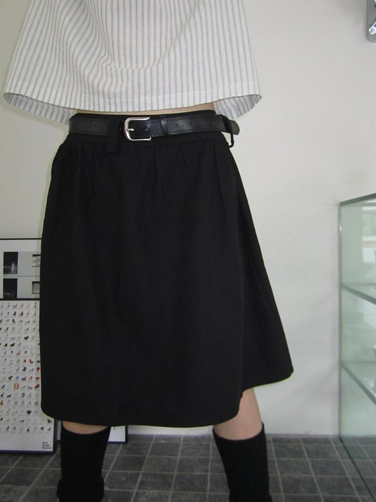 Vintage Solid A Line Skirt with Belt
