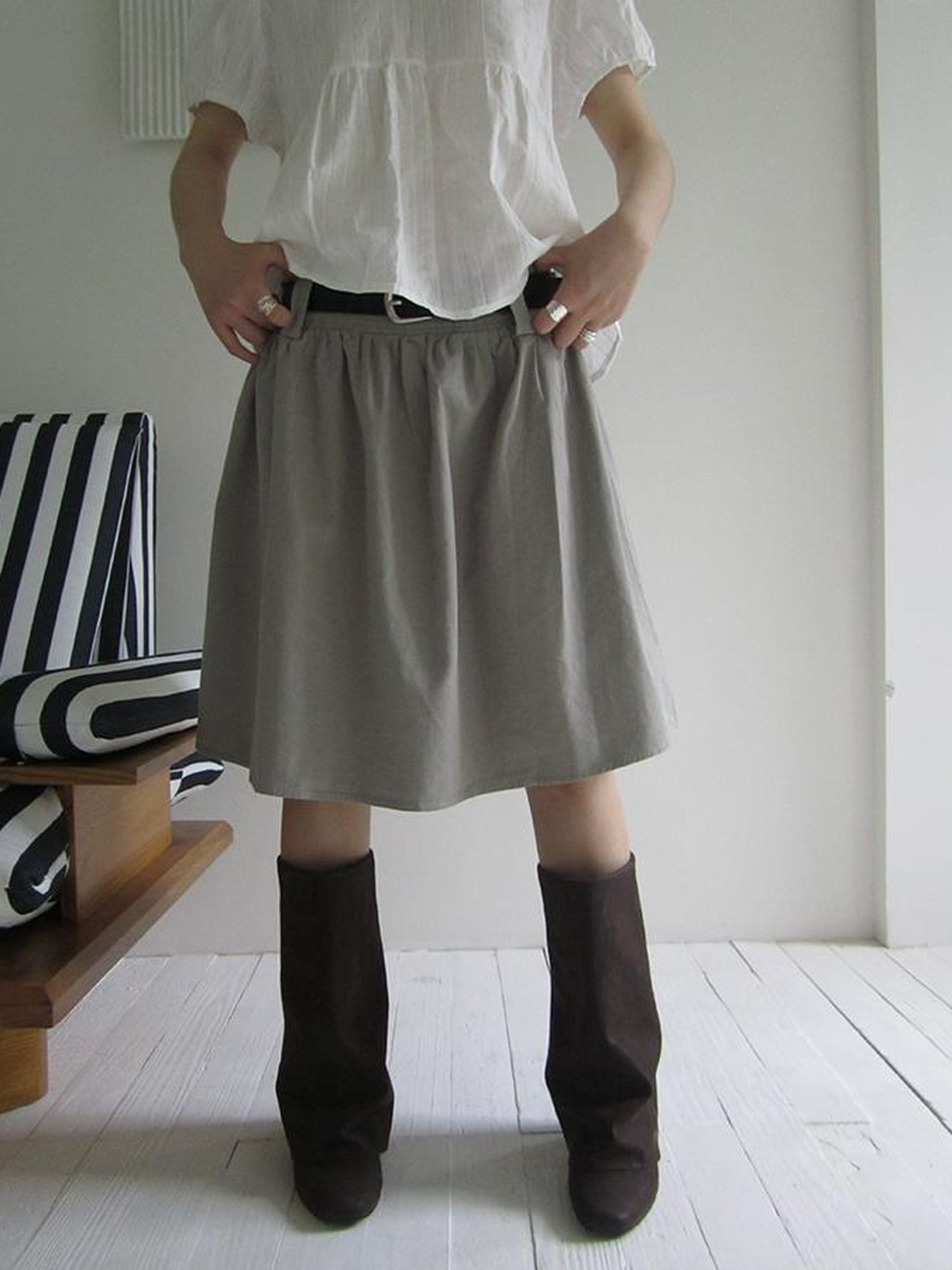 Vintage Solid A Line Skirt with Belt
