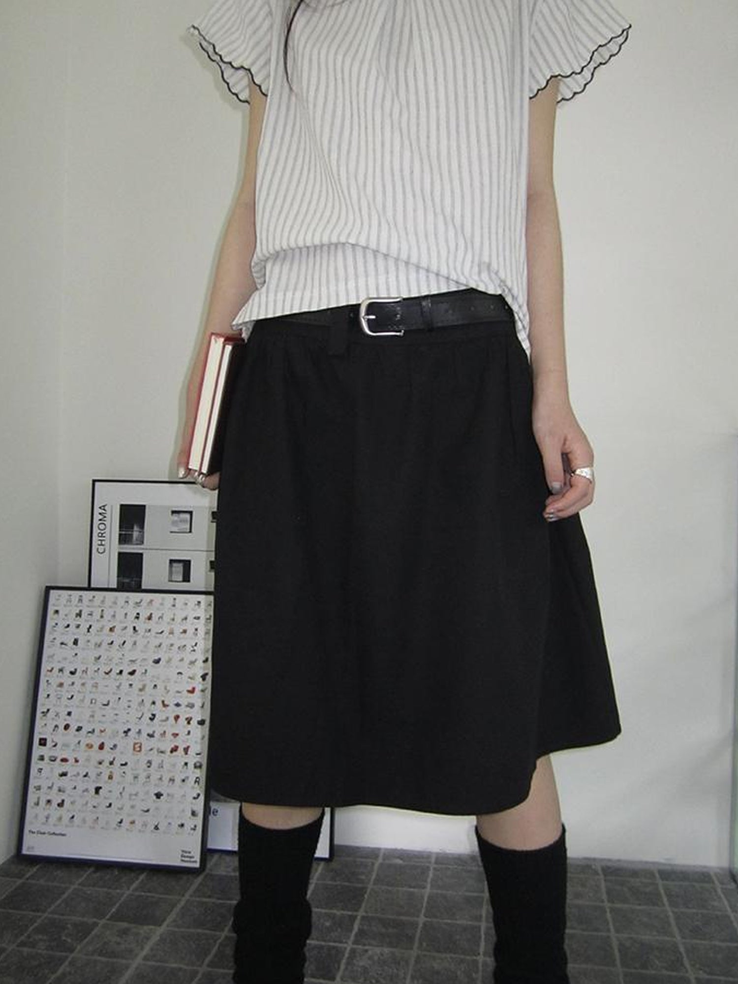 Vintage Solid A Line Skirt with Belt