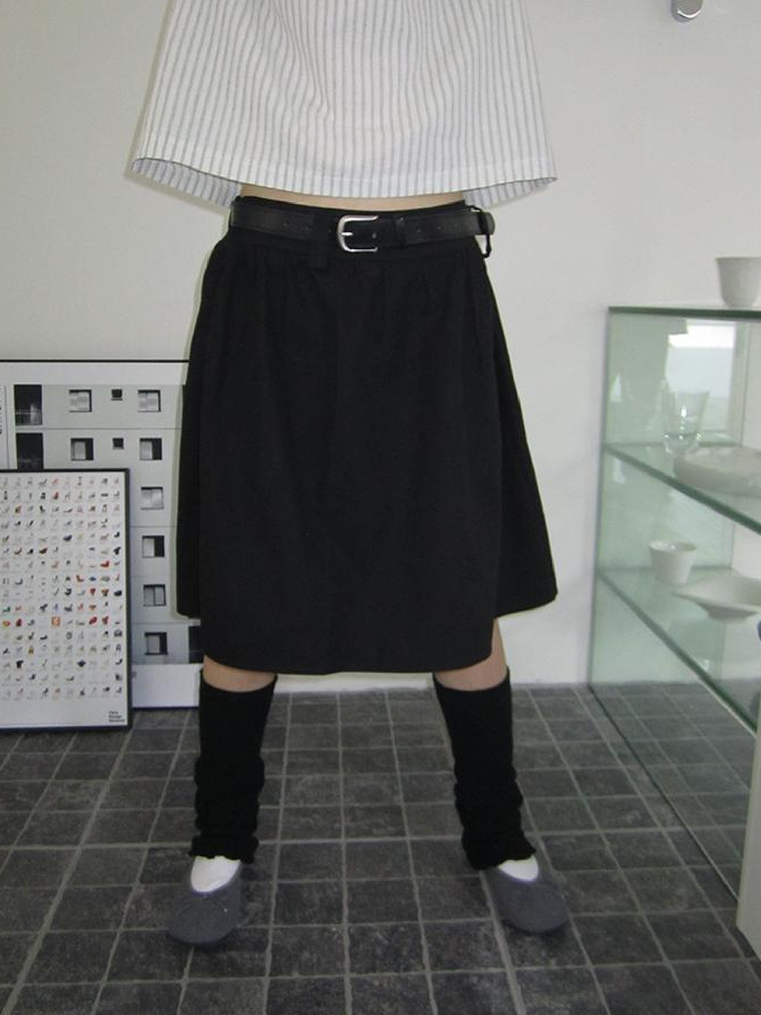 Vintage Solid A Line Skirt with Belt