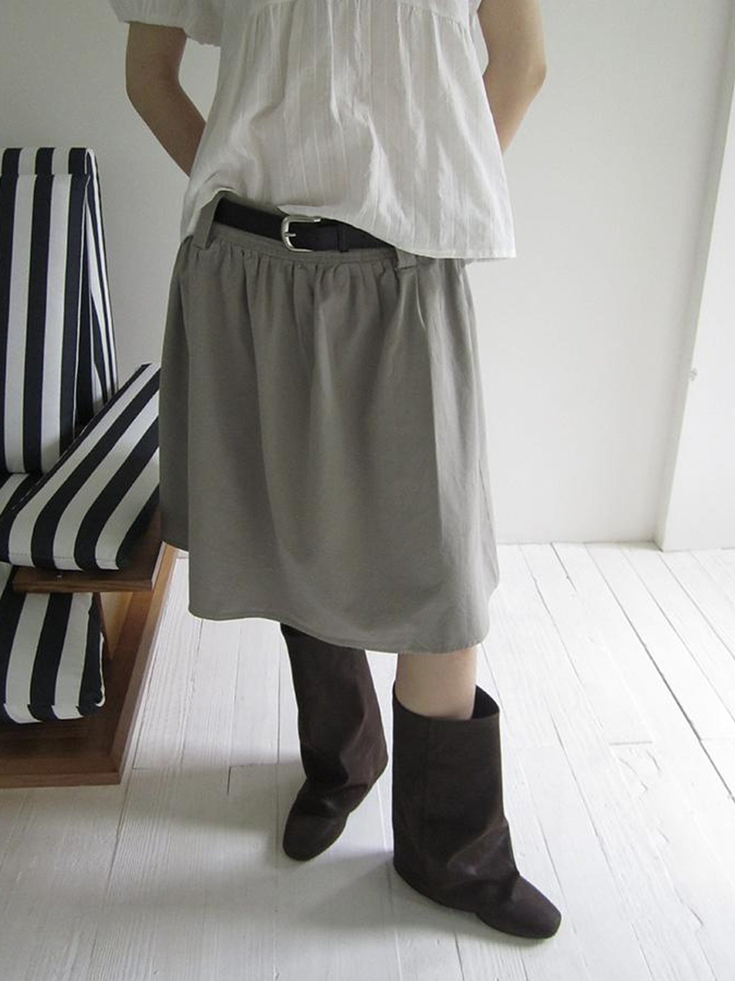 Vintage Solid A Line Skirt with Belt