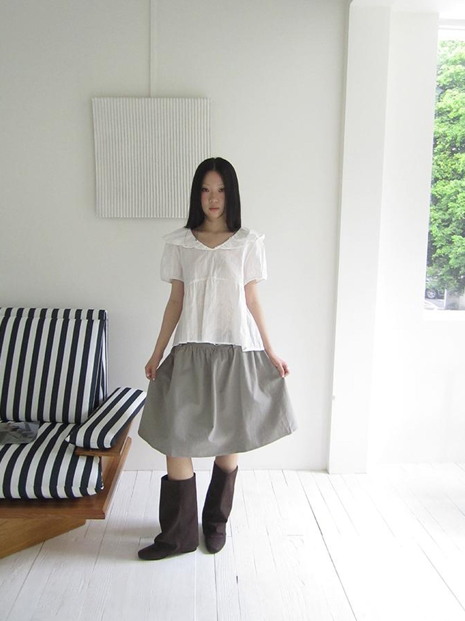 Vintage Solid A Line Skirt with Belt