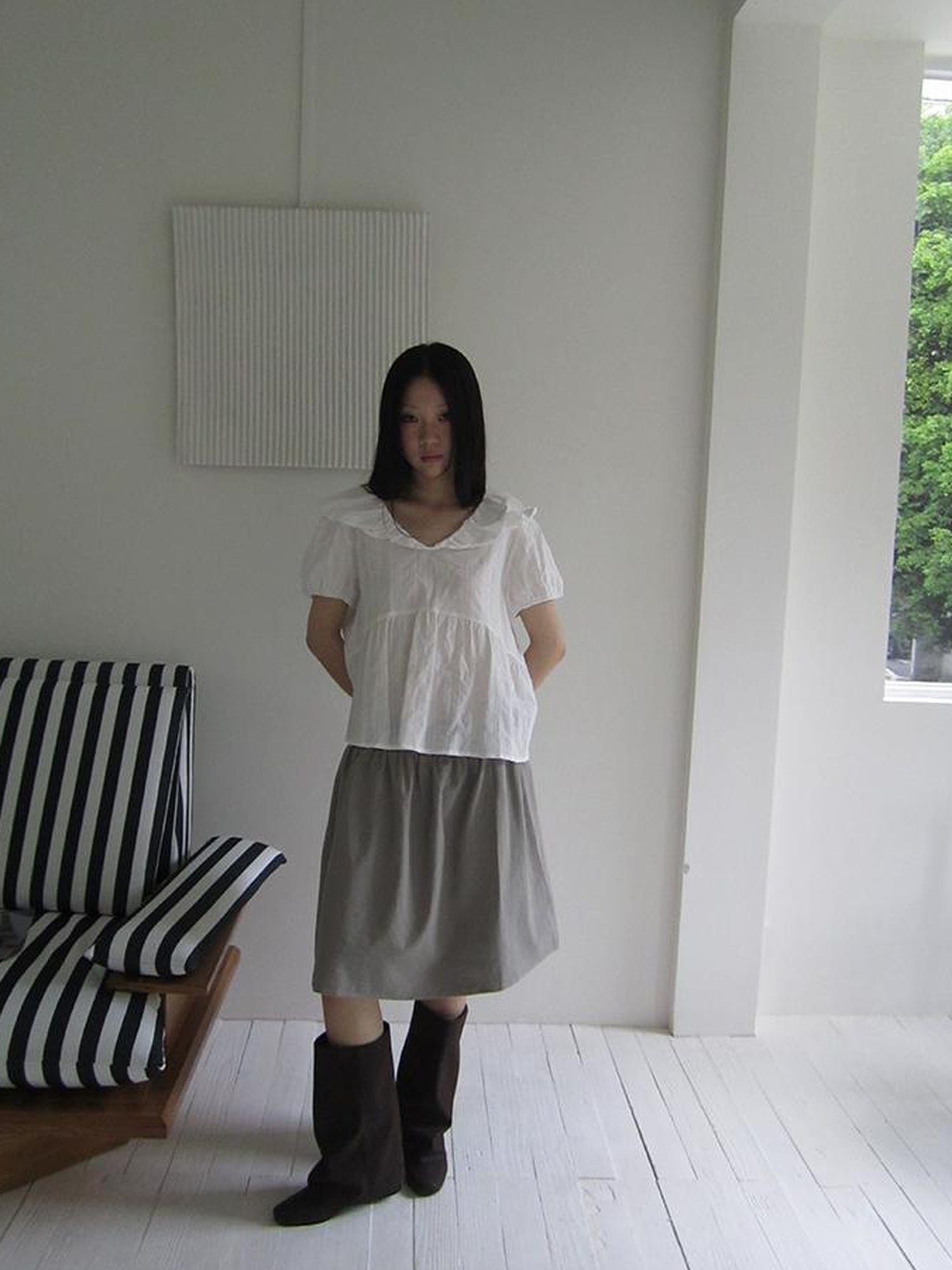 Vintage Solid A Line Skirt with Belt