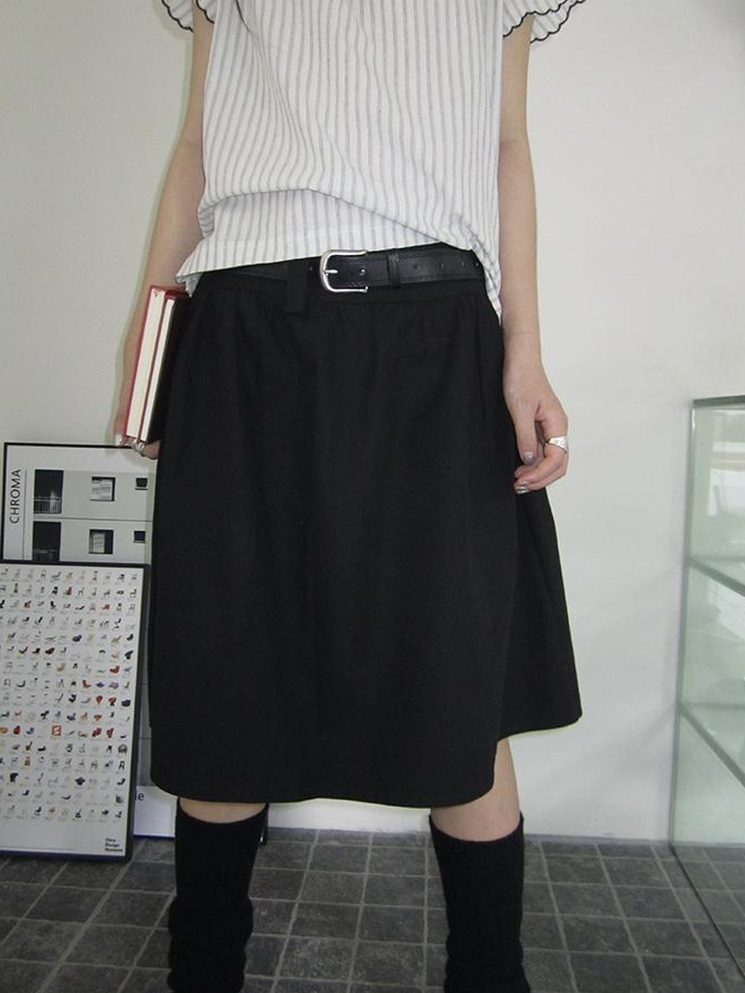 Vintage Solid A Line Skirt with Belt