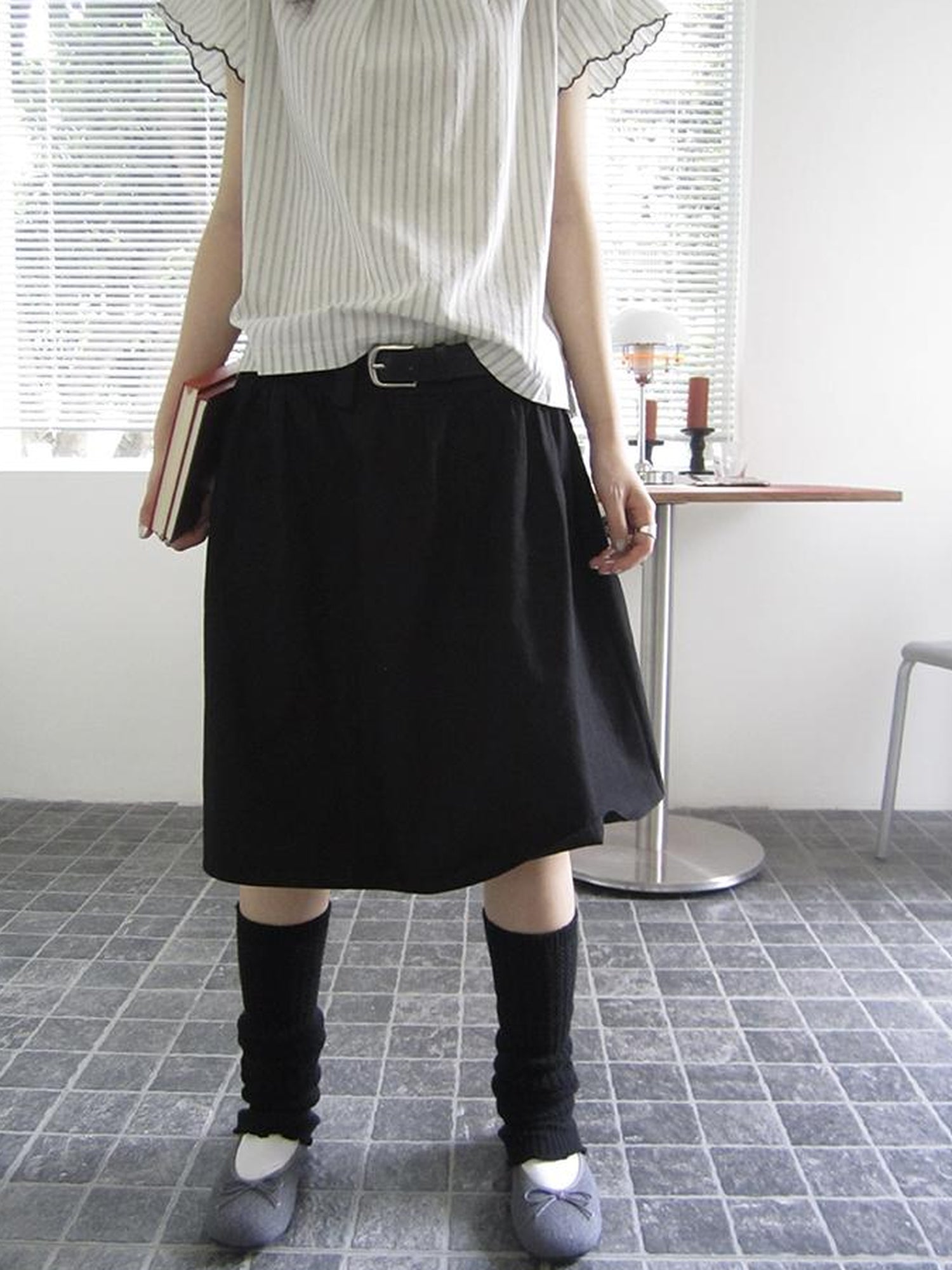 Vintage Solid A Line Skirt with Belt