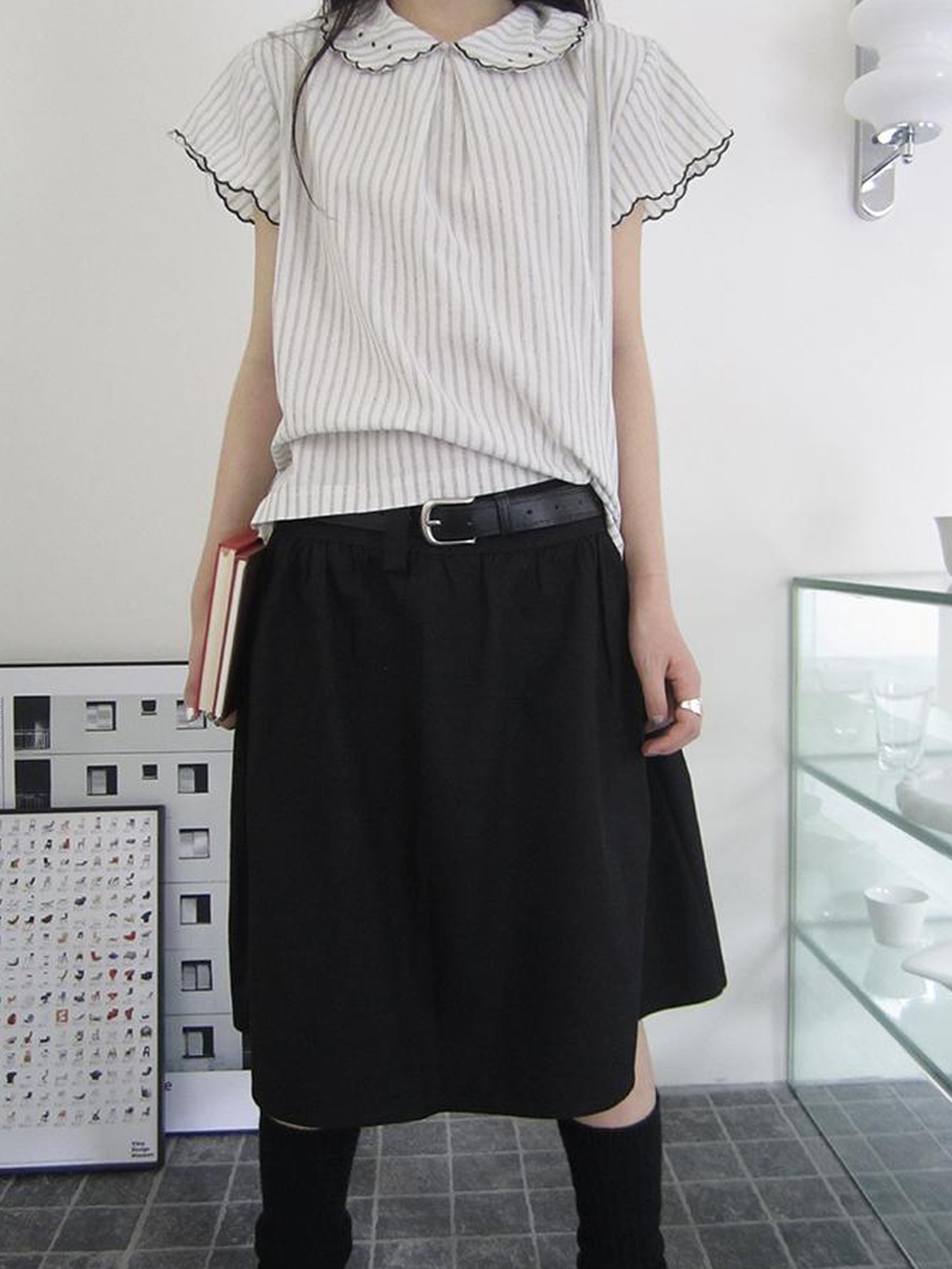 Vintage Solid A Line Skirt with Belt