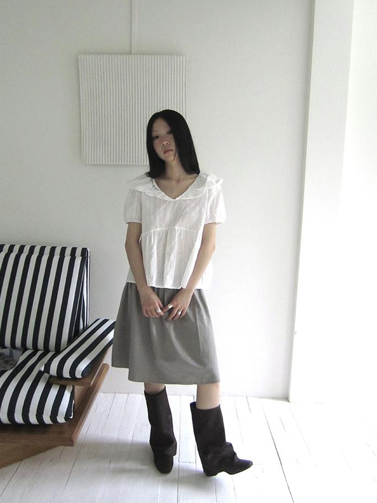 Vintage Solid A Line Skirt with Belt