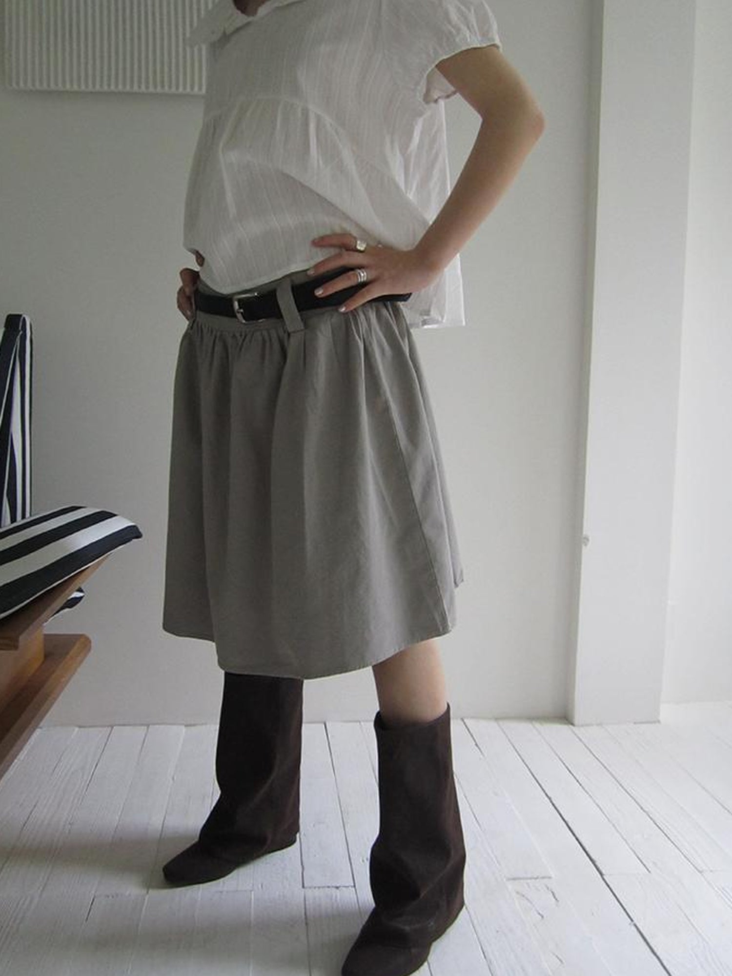 Vintage Solid A Line Skirt with Belt