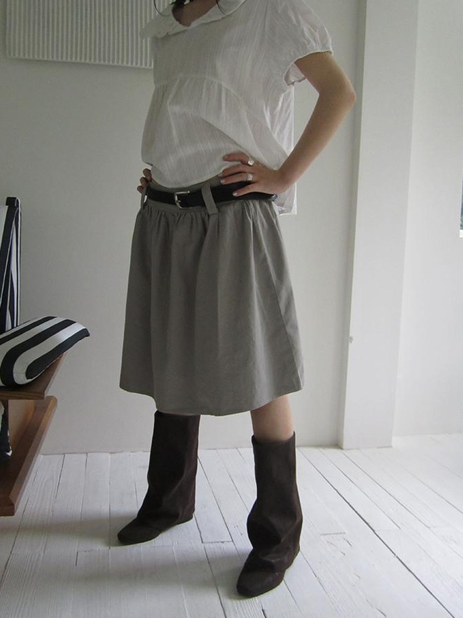 Vintage Solid A Line Skirt with Belt
