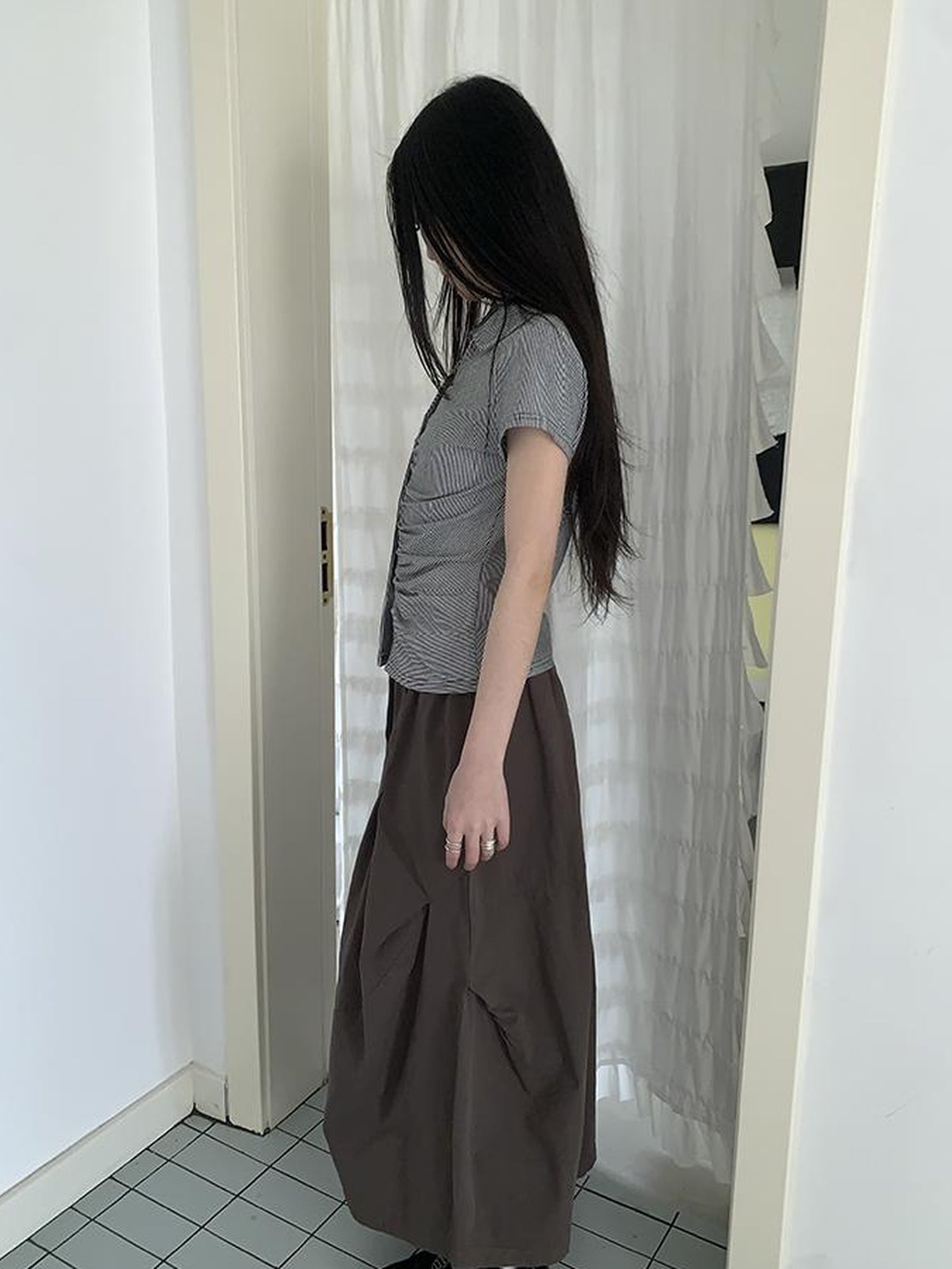 ang project Vintage Solid Multi Pleat Pocket Cargo Pants With Elastic Waist