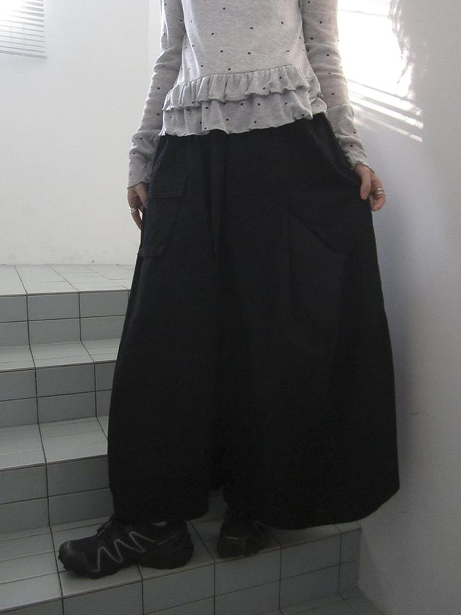 ang project Vintage Solid Multi Pleat Pocket Cargo Pants With Elastic Waist