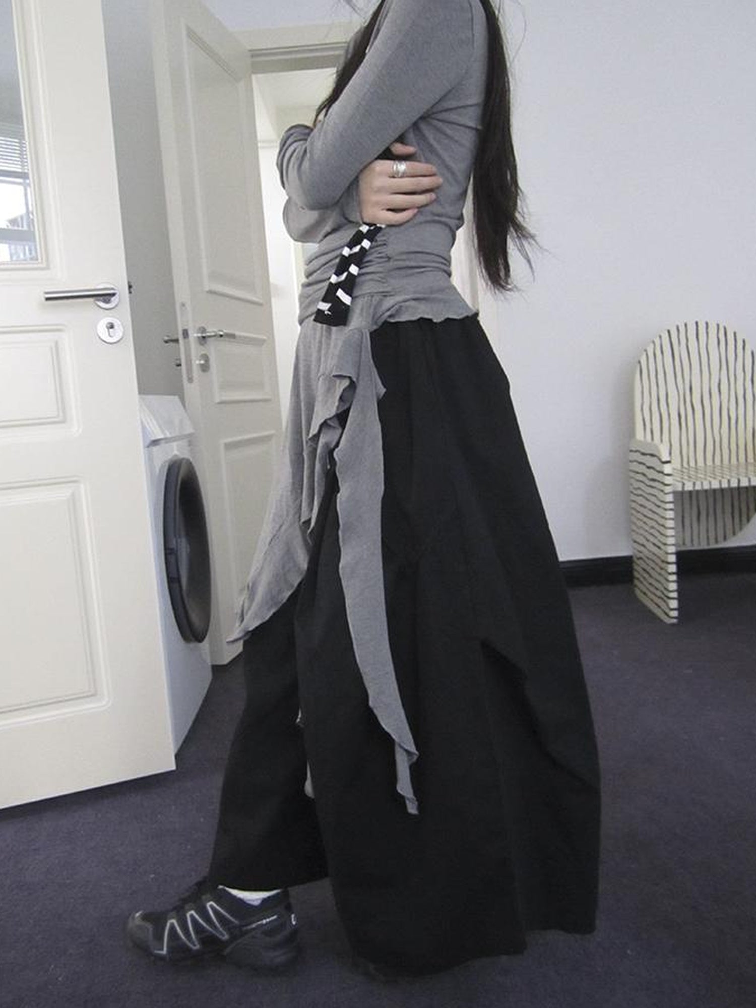 ang project Vintage Solid Multi Pleat Pocket Cargo Pants With Elastic Waist