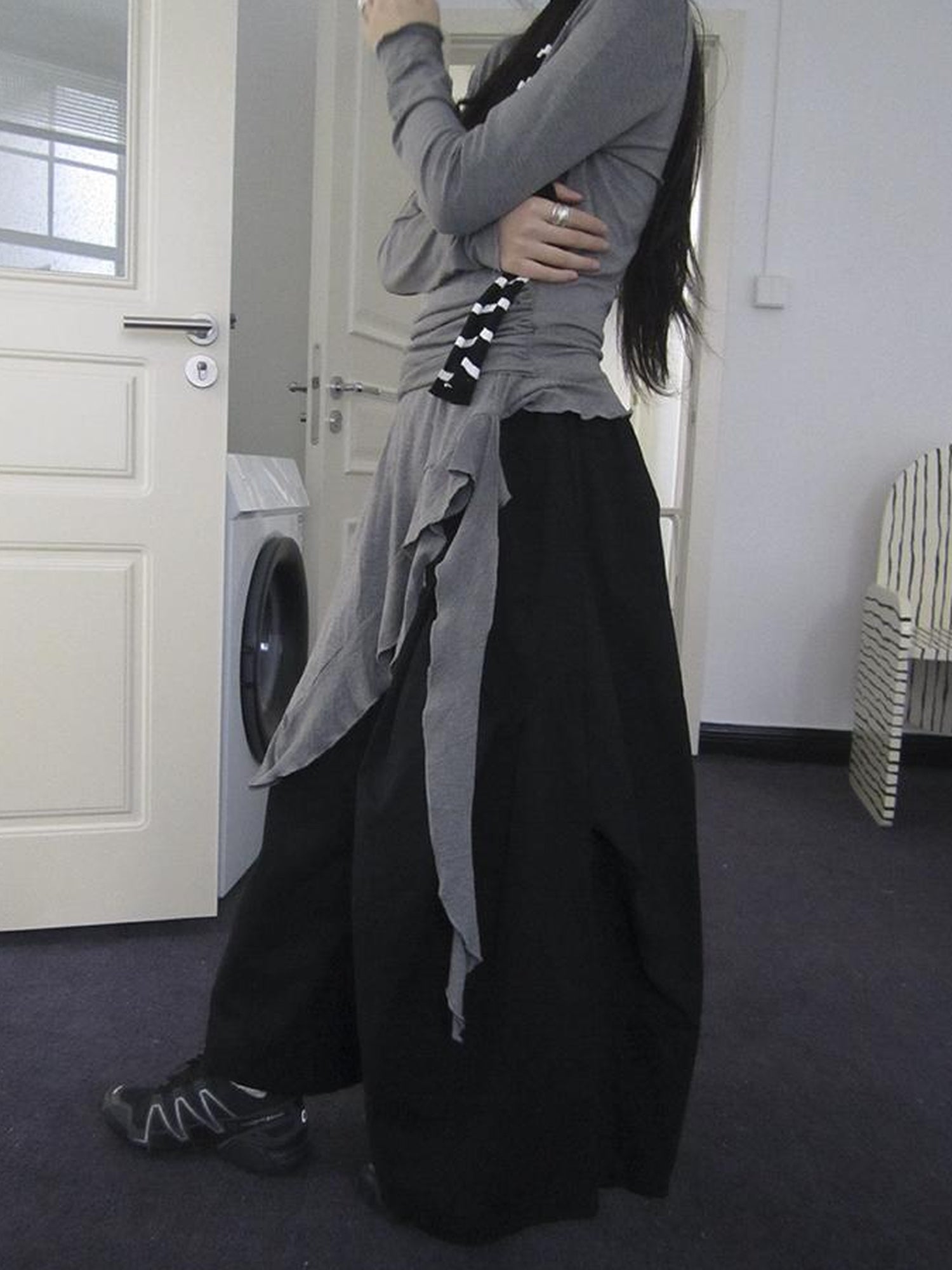 ang project Vintage Solid Multi Pleat Pocket Cargo Pants With Elastic Waist