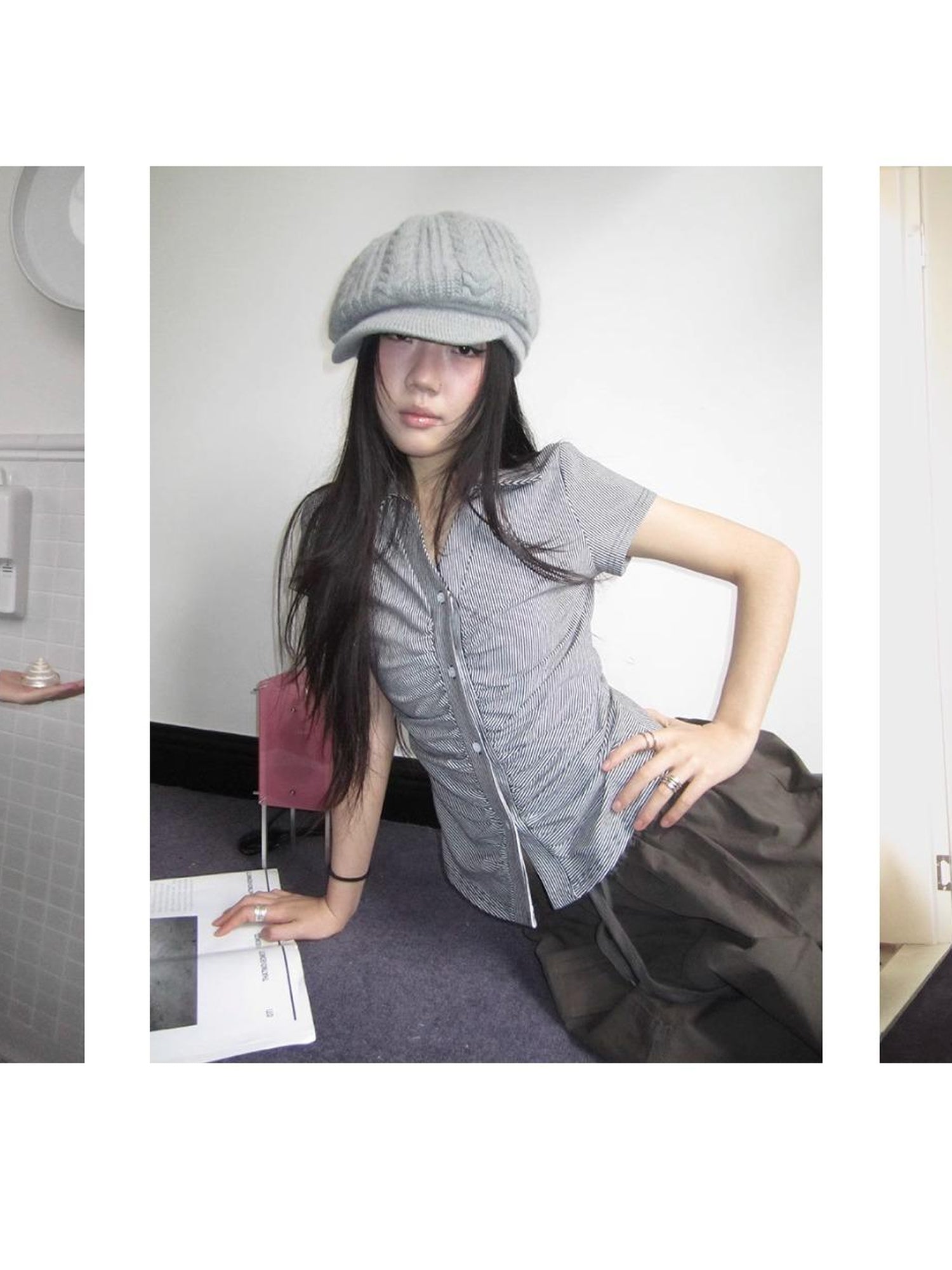 ang project Vintage Solid Multi Pleat Pocket Cargo Pants With Elastic Waist