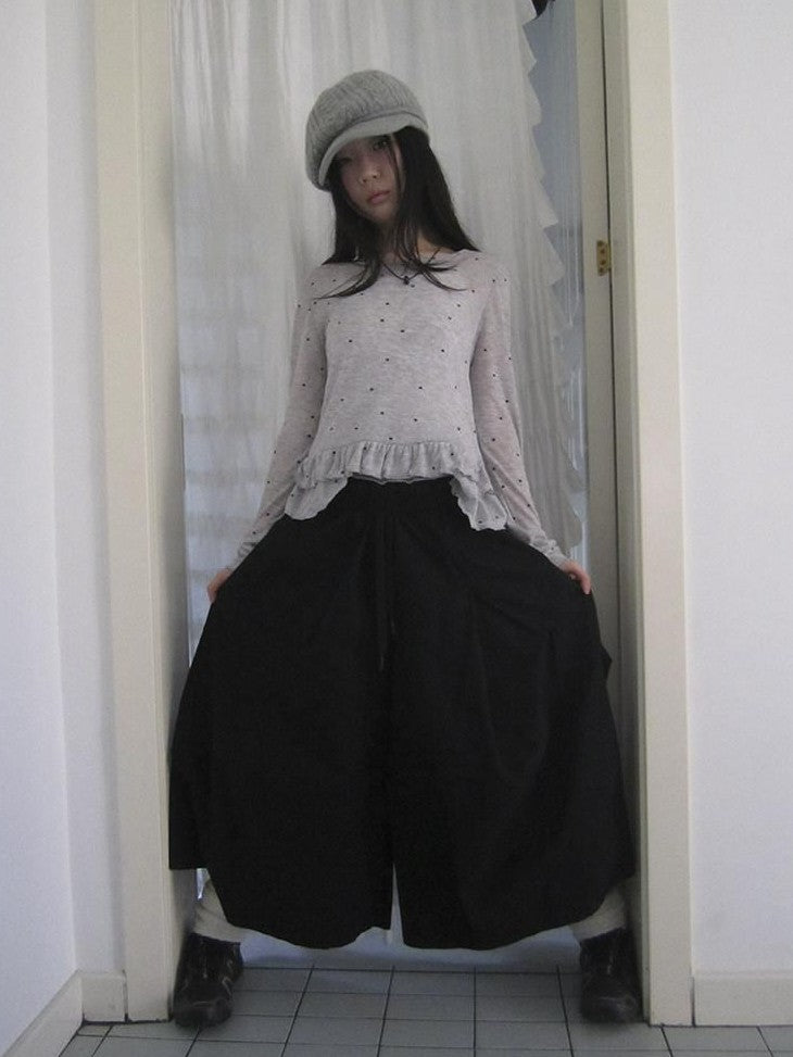 ang project Vintage Solid Pleated Multi Pocket Wide Leg Women&