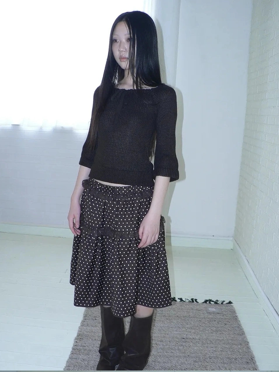 ang project Vintage Square Neckline Slim Fit Knit Sweater Cardigan