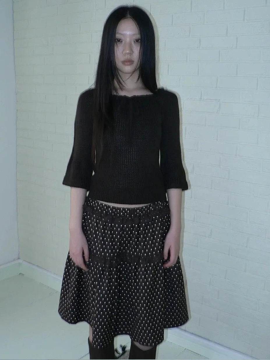 ang project Vintage Square Neckline Slim Fit Knit Sweater Cardigan