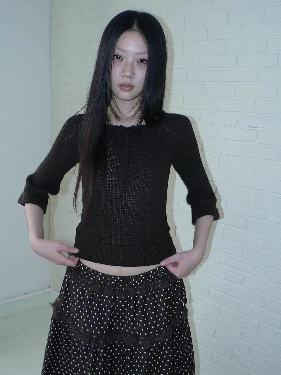 ang project Vintage Square Neckline Slim Fit Knit Sweater Cardigan