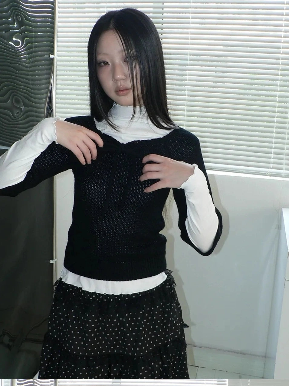 ang project Vintage Square Neckline Slim Fit Knit Sweater Cardigan