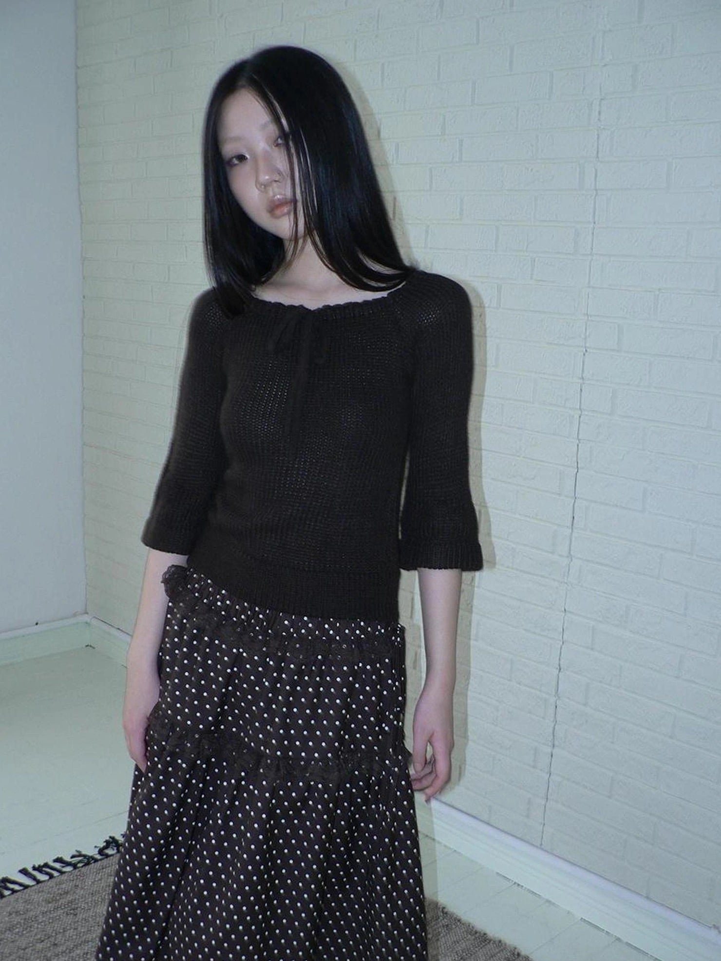 ang project Vintage Square Neckline Slim Fit Knit Sweater Cardigan