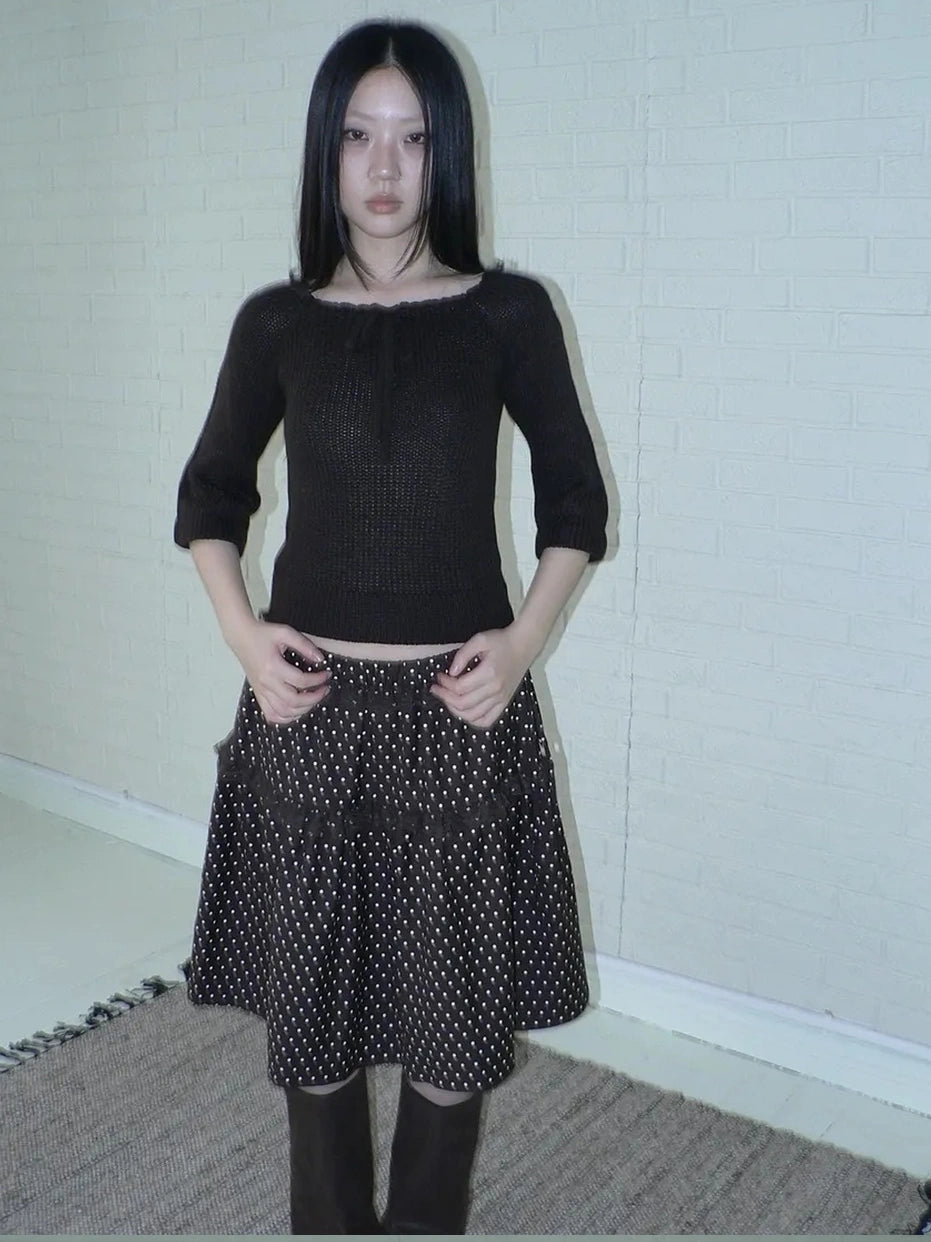 ang project Vintage Square Neckline Slim Fit Knit Sweater Cardigan