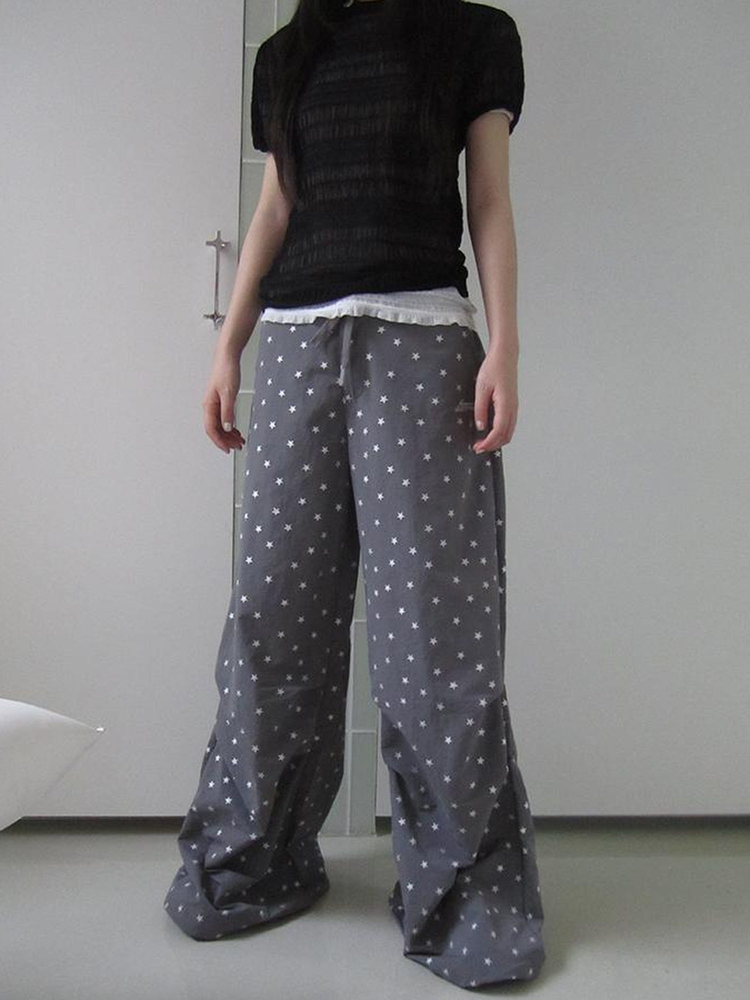 ang project Vintage Star Print Drawstring Waist Wide Leg Pants
