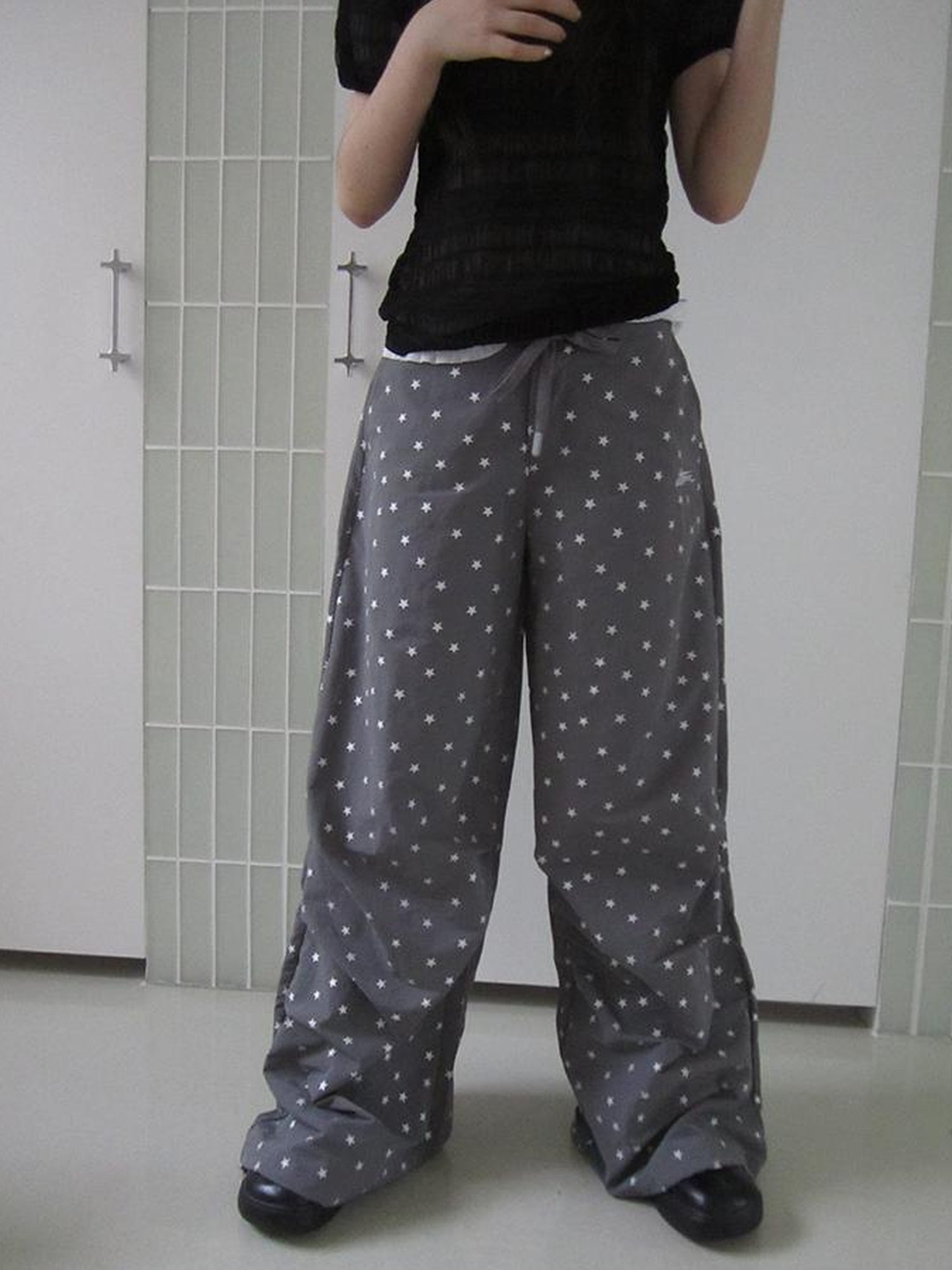 ang project Vintage Star Print Drawstring Waist Wide Leg Pants