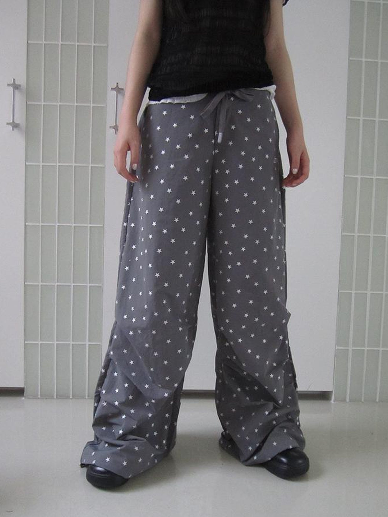 ang project Vintage Star Print Drawstring Waist Wide Leg Pants