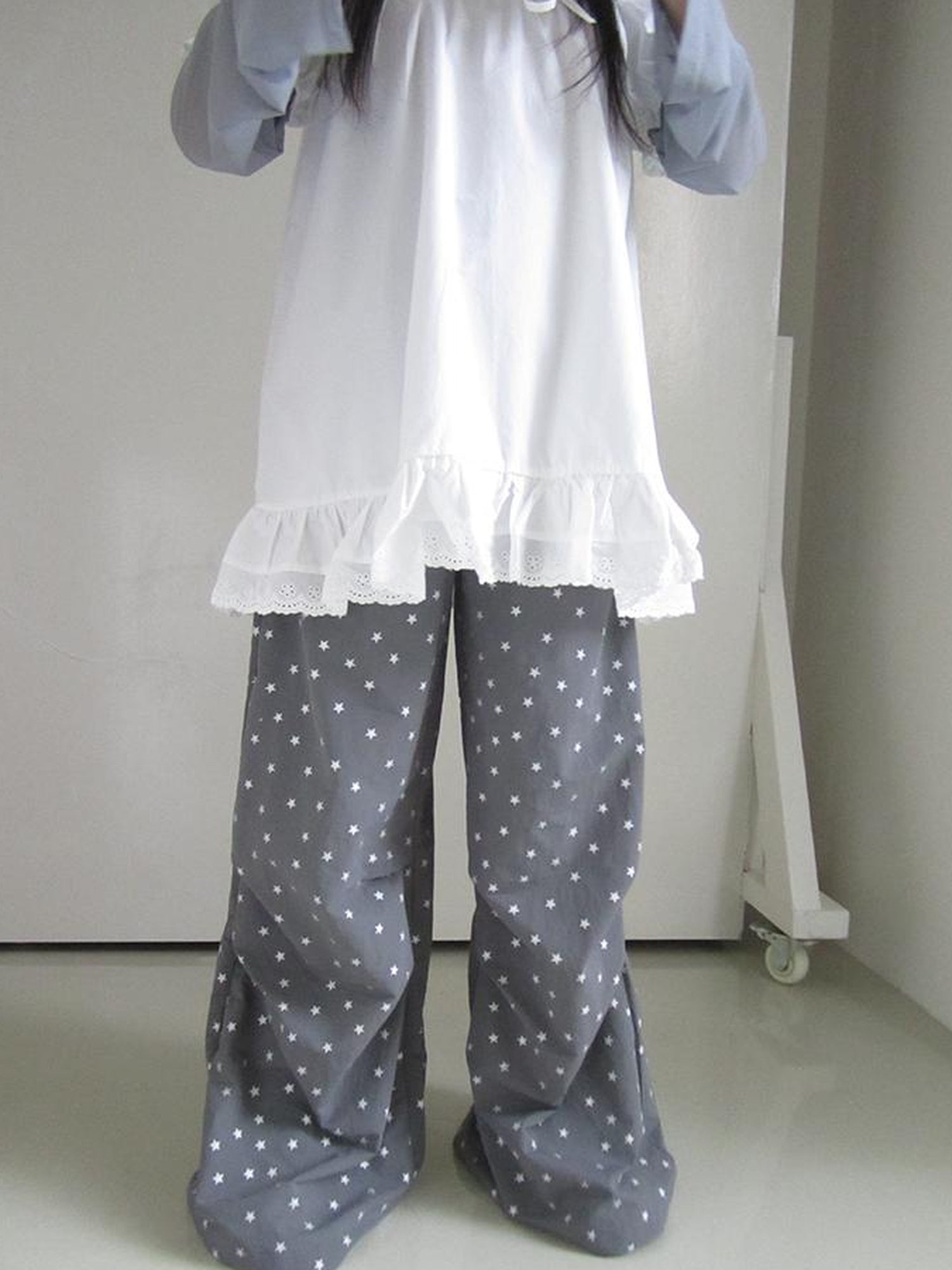 ang project Vintage Star Print Drawstring Waist Wide Leg Pants