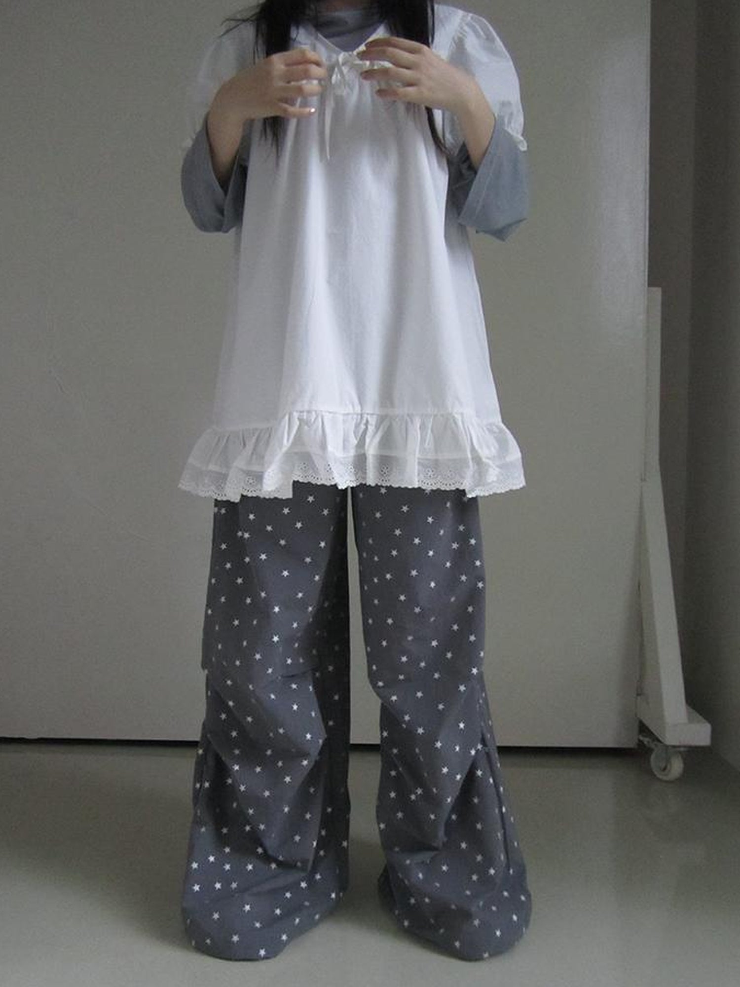ang project Vintage Star Print Drawstring Waist Wide Leg Pants