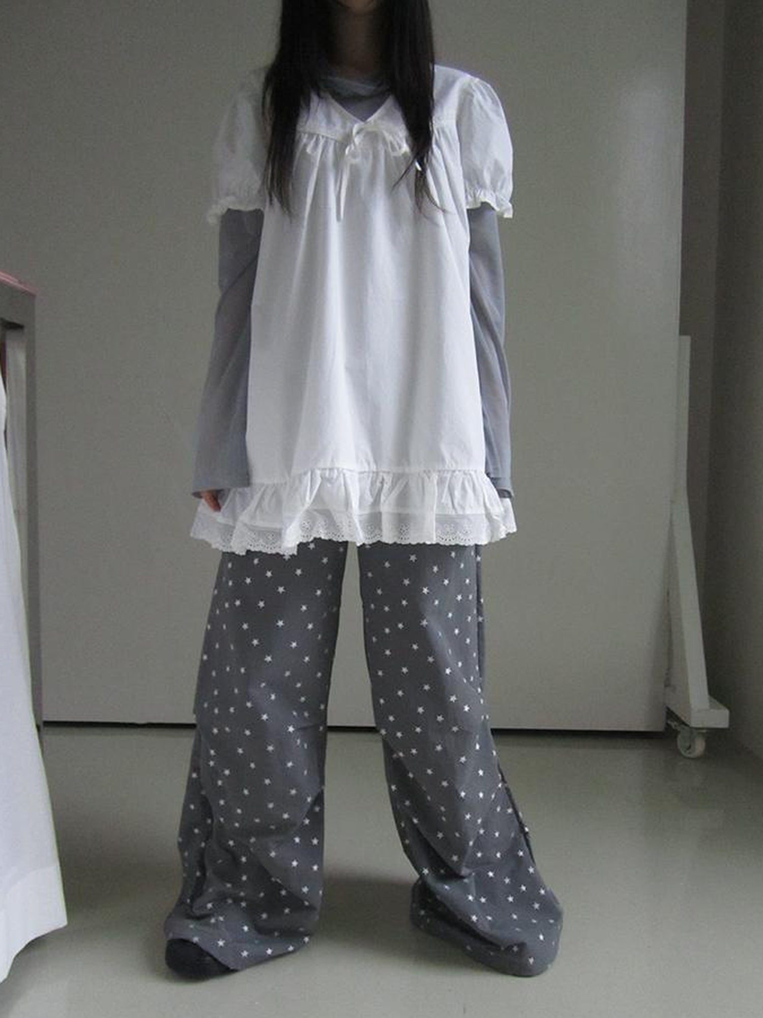 ang project Vintage Star Print Drawstring Waist Wide Leg Pants