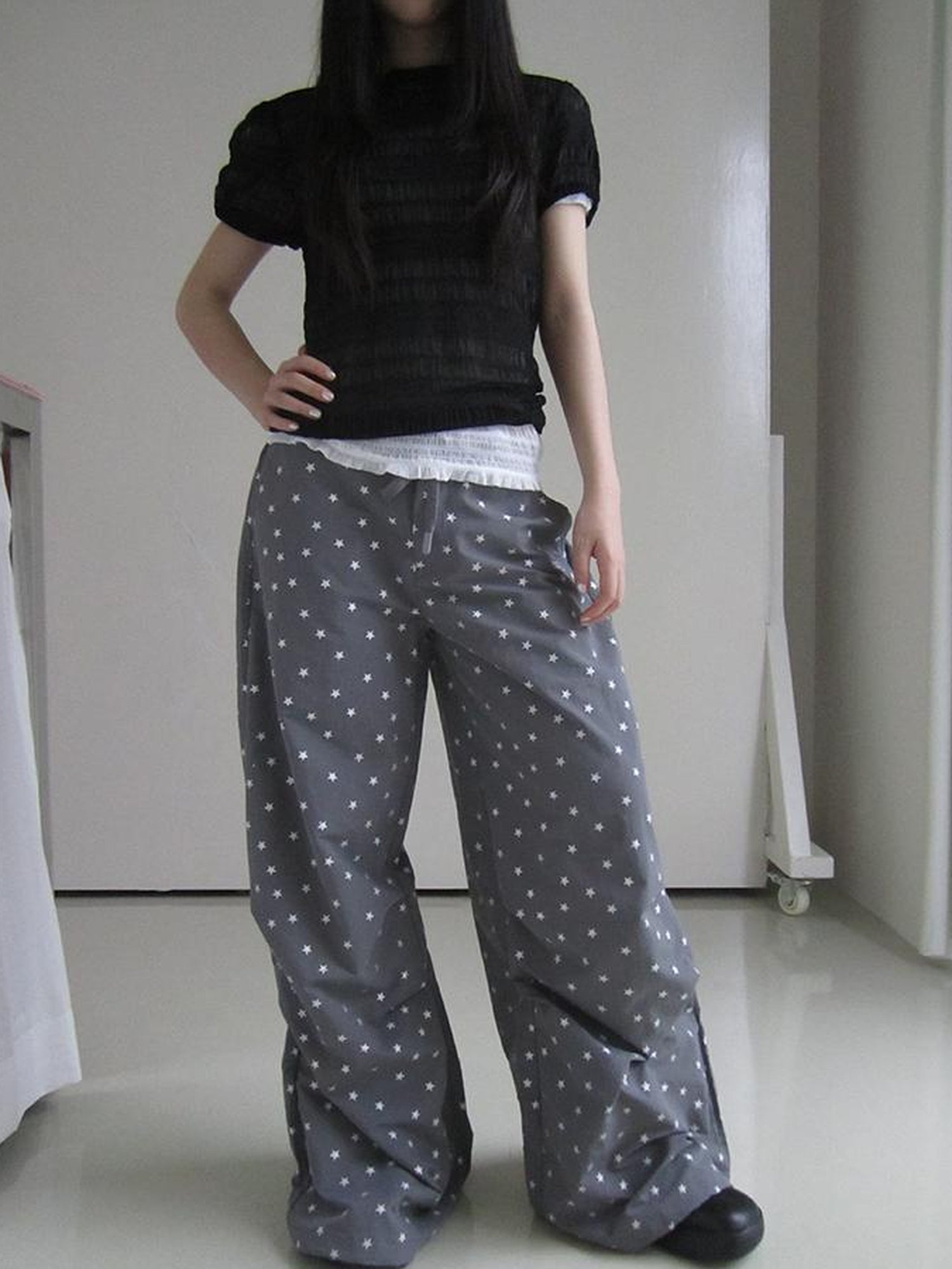 ang project Vintage Star Print Drawstring Waist Wide Leg Pants