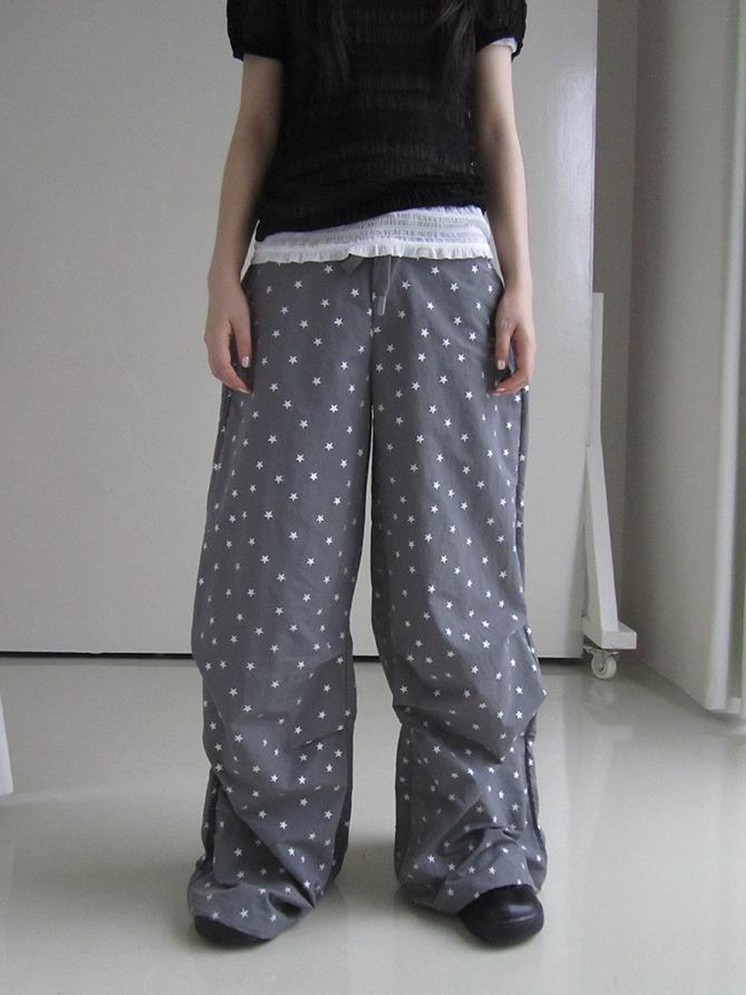 ang project Vintage Star Print Drawstring Waist Wide Leg Pants