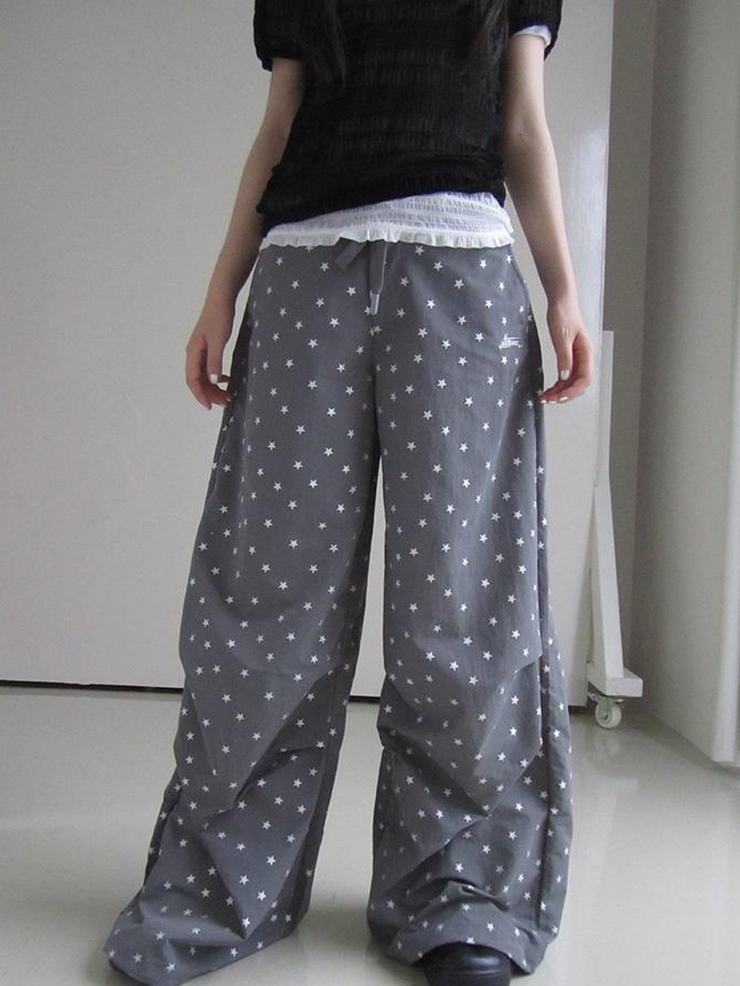 ang project Vintage Star Print Drawstring Waist Wide Leg Pants