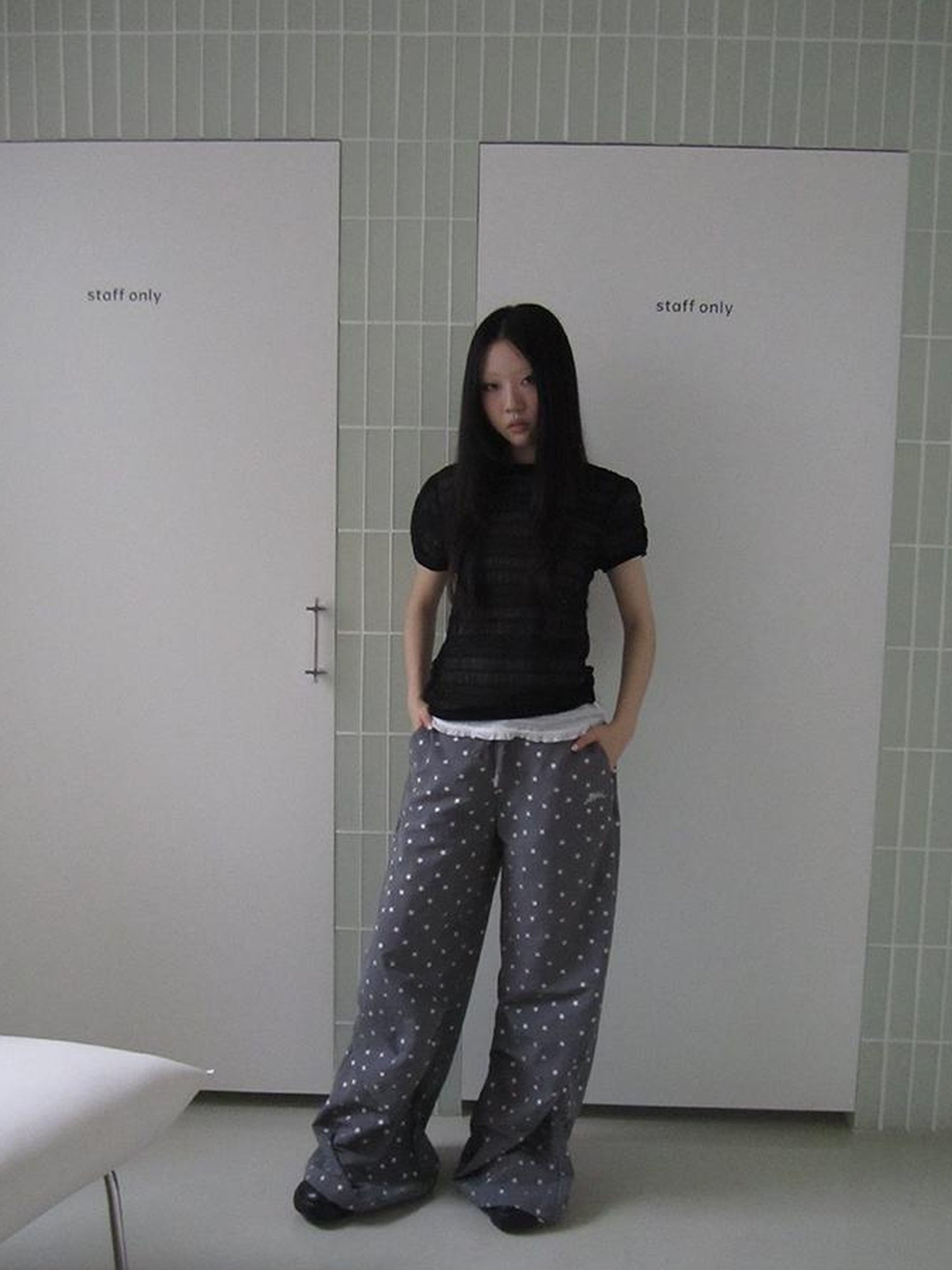 ang project Vintage Star Print Drawstring Waist Wide Leg Pants