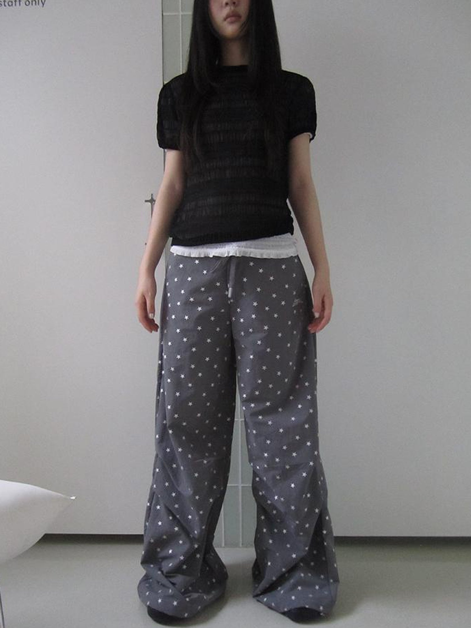 ang project Vintage Star Print Drawstring Waist Wide Leg Pants