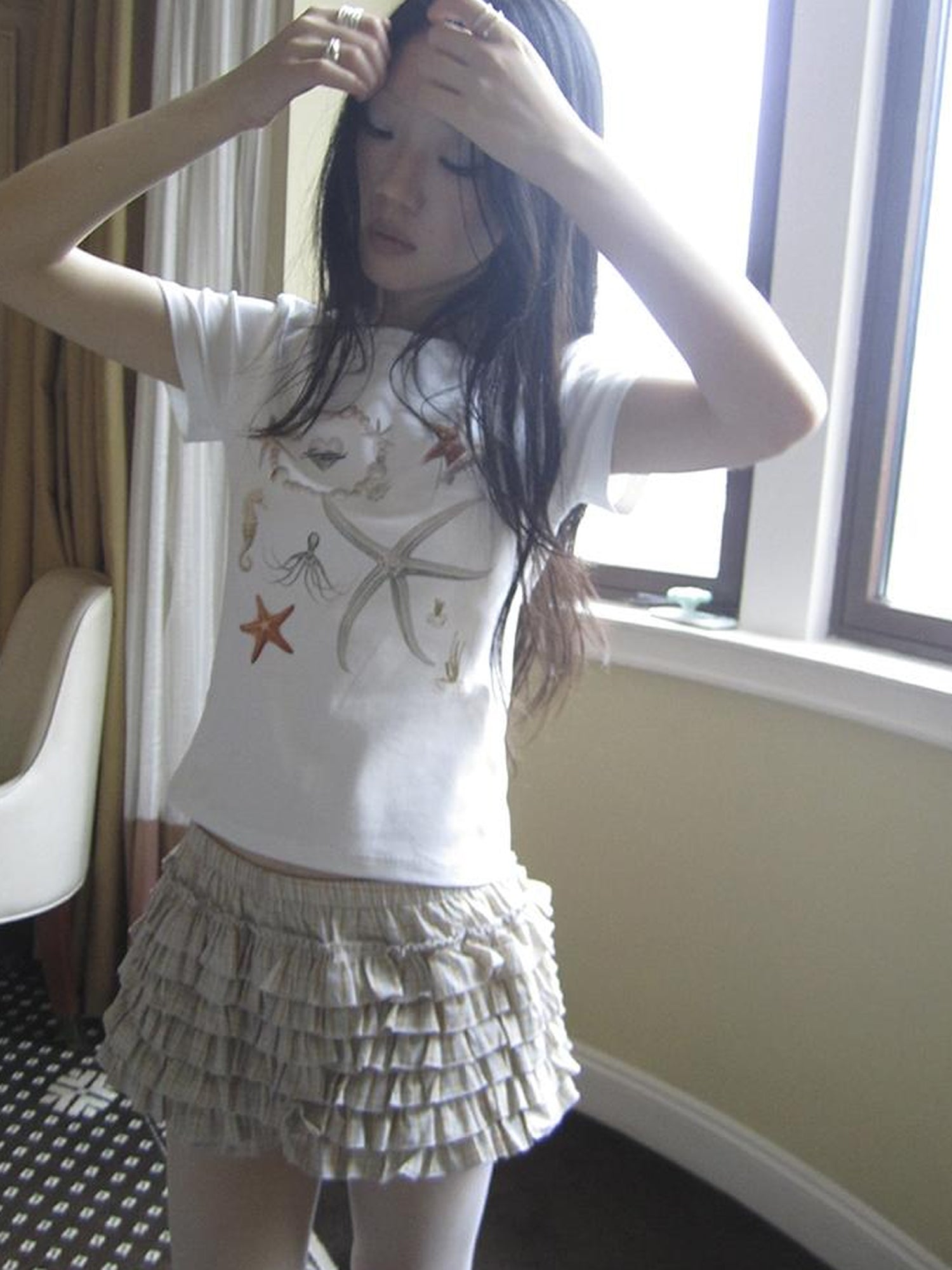 Updateang project Vintage Starfish Print Cotton Tee Women S Retro Casual Top