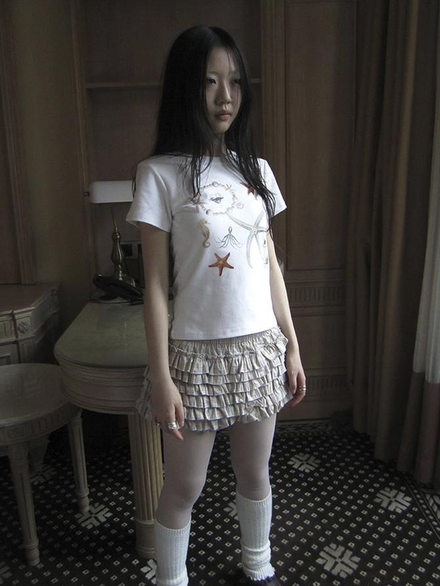 Updateang project Vintage Starfish Print Cotton Tee Women S Retro Casual Top