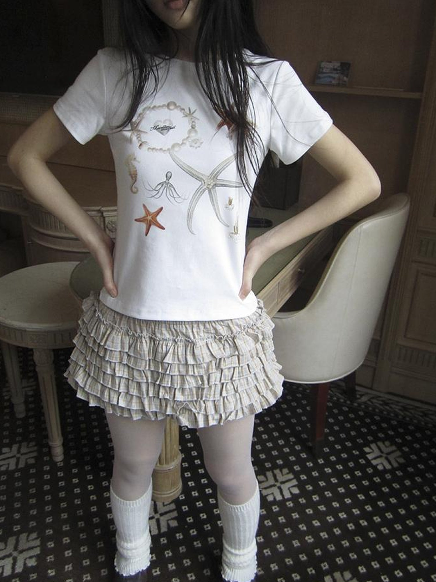 Updateang project Vintage Starfish Print Cotton Tee Women S Retro Casual Top