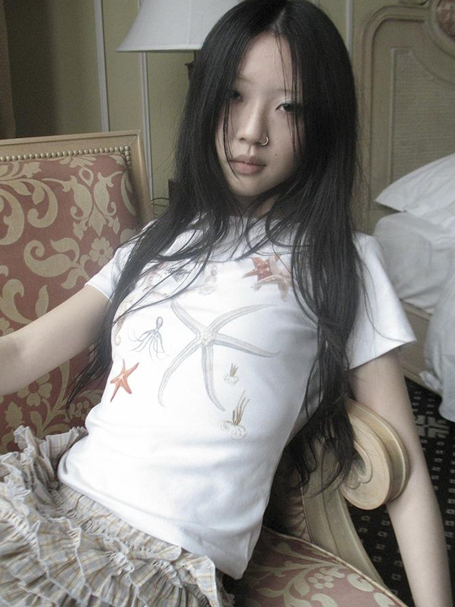 Updateang project Vintage Starfish Print Cotton Tee Women S Retro Casual Top