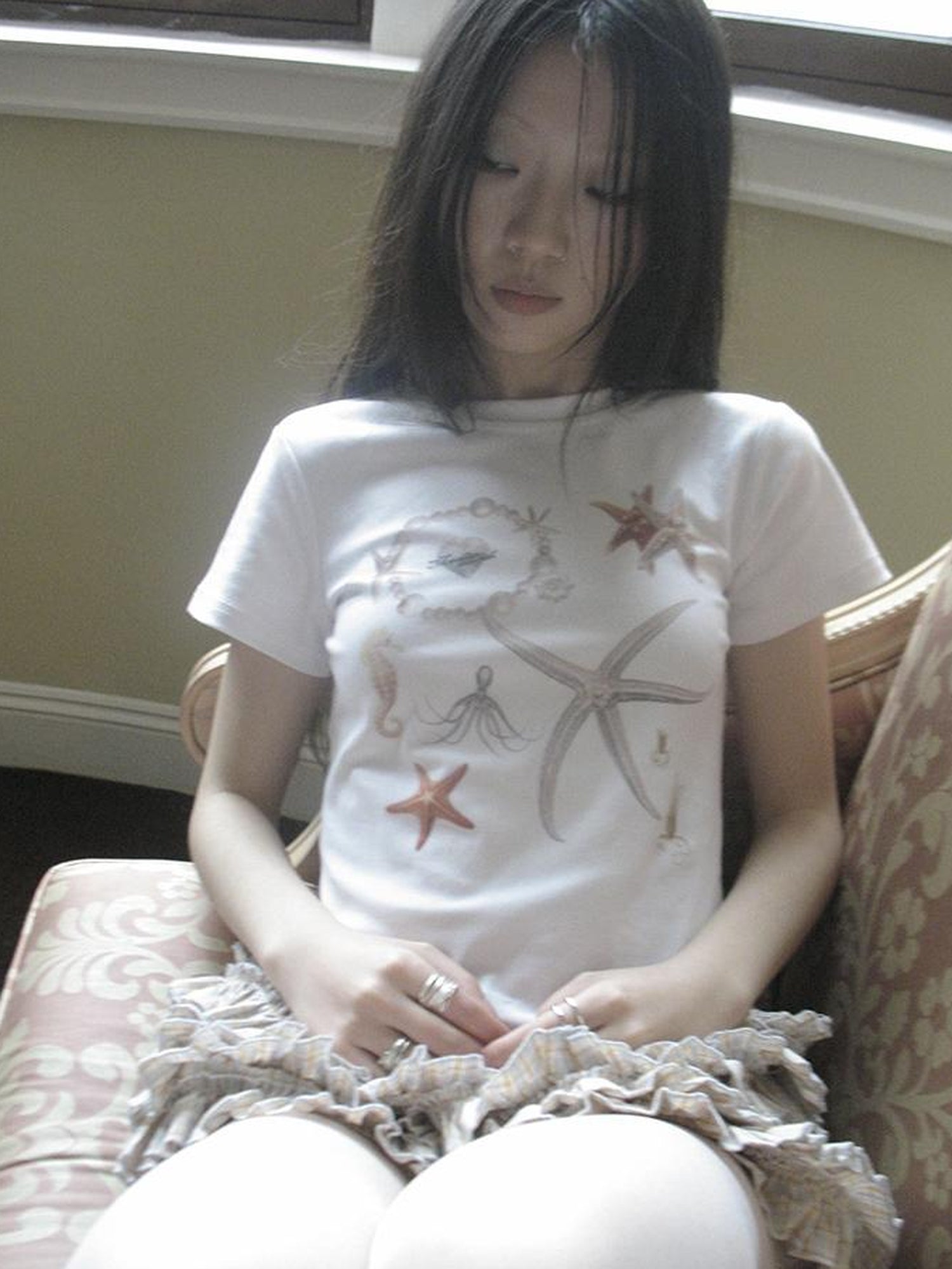 Updateang project Vintage Starfish Print Cotton Tee Women S Retro Casual Top