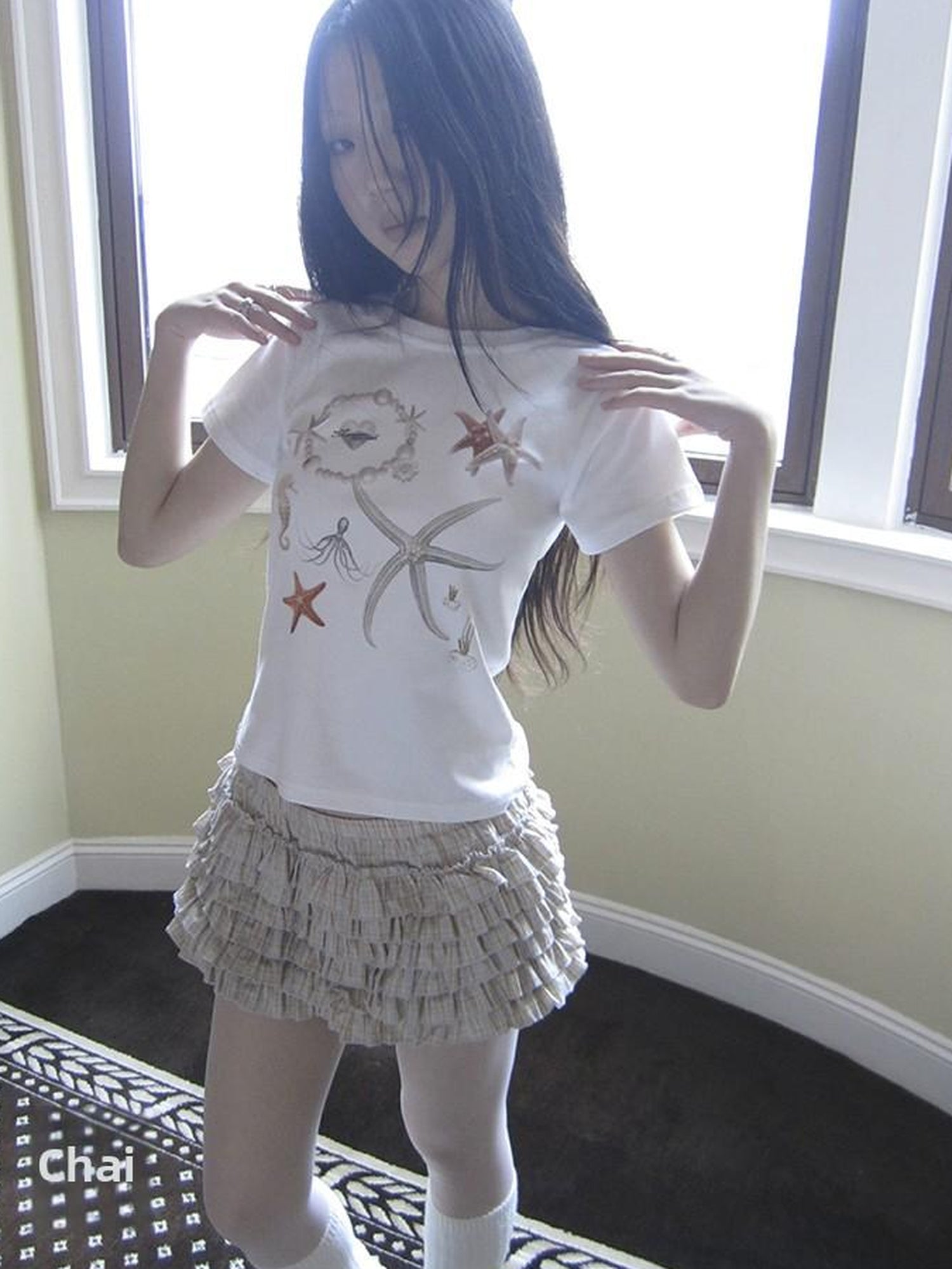 Updateang project Vintage Starfish Print Cotton Tee Women S Retro Casual Top