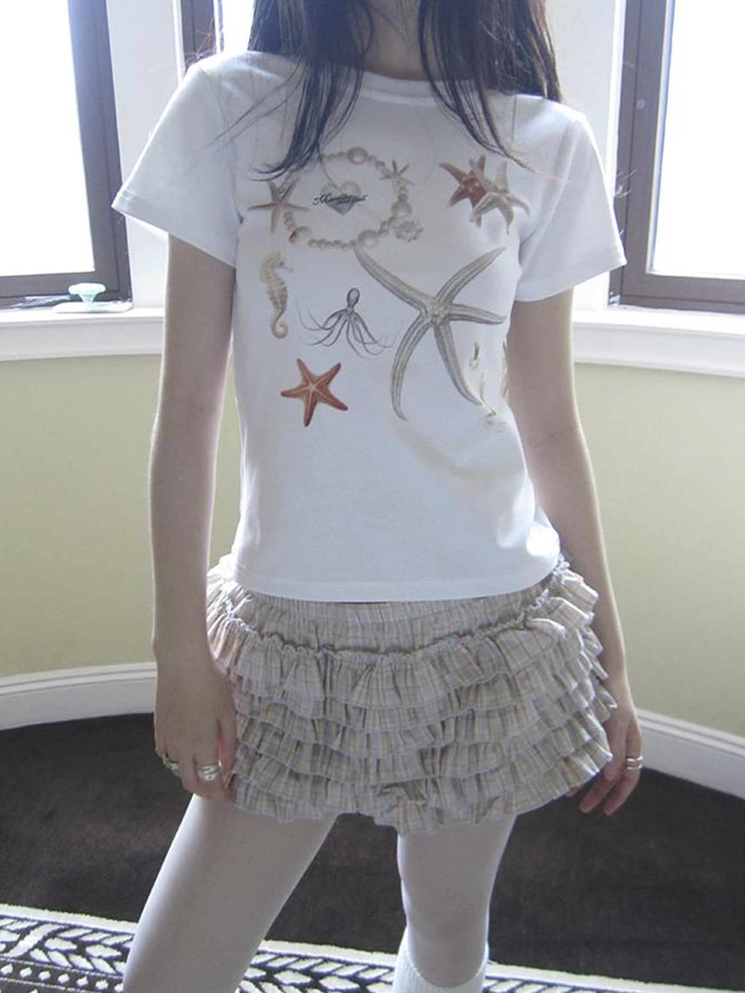 Updateang project Vintage Starfish Print Cotton Tee Women S Retro Casual Top