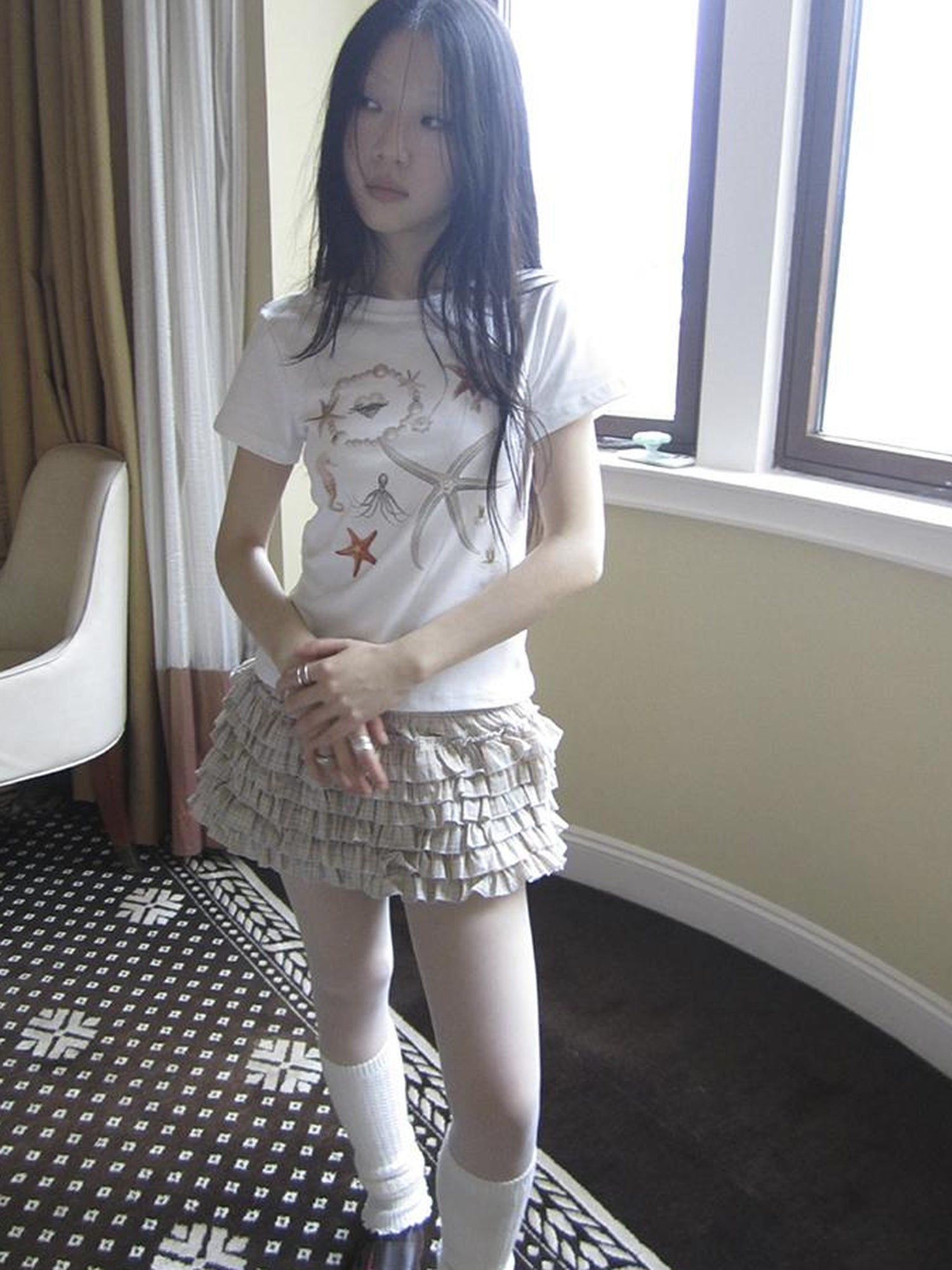 Updateang project Vintage Starfish Print Cotton Tee Women S Retro Casual Top