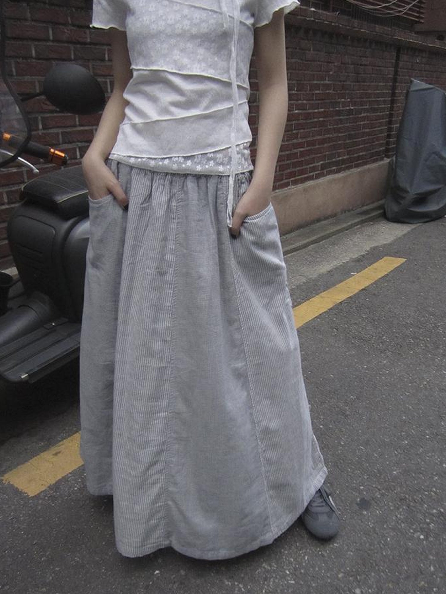 ang project Vintage Stripe Plaid A Line Skirt with Elastic Waist