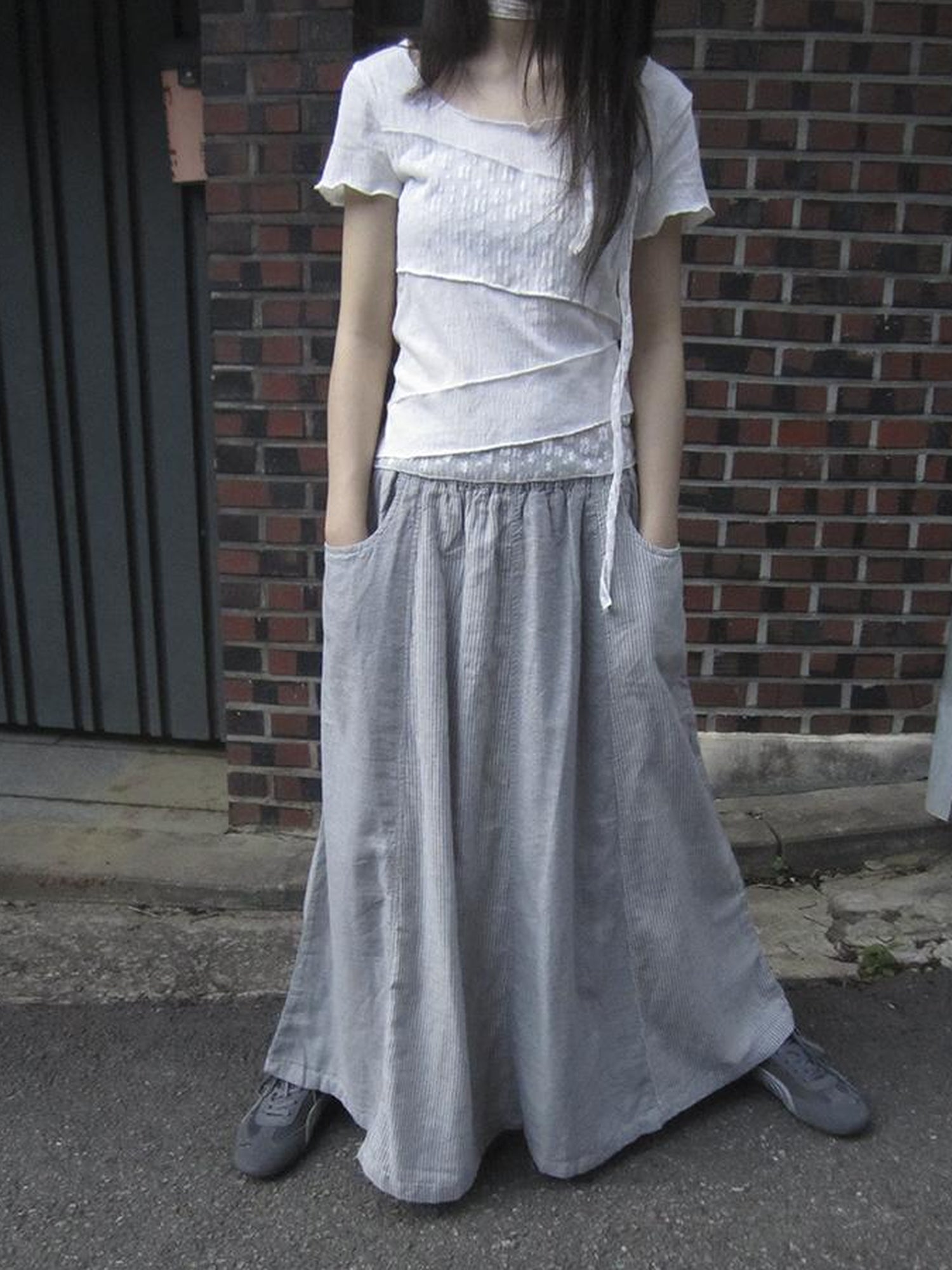 ang project Vintage Stripe Plaid A Line Skirt with Elastic Waist