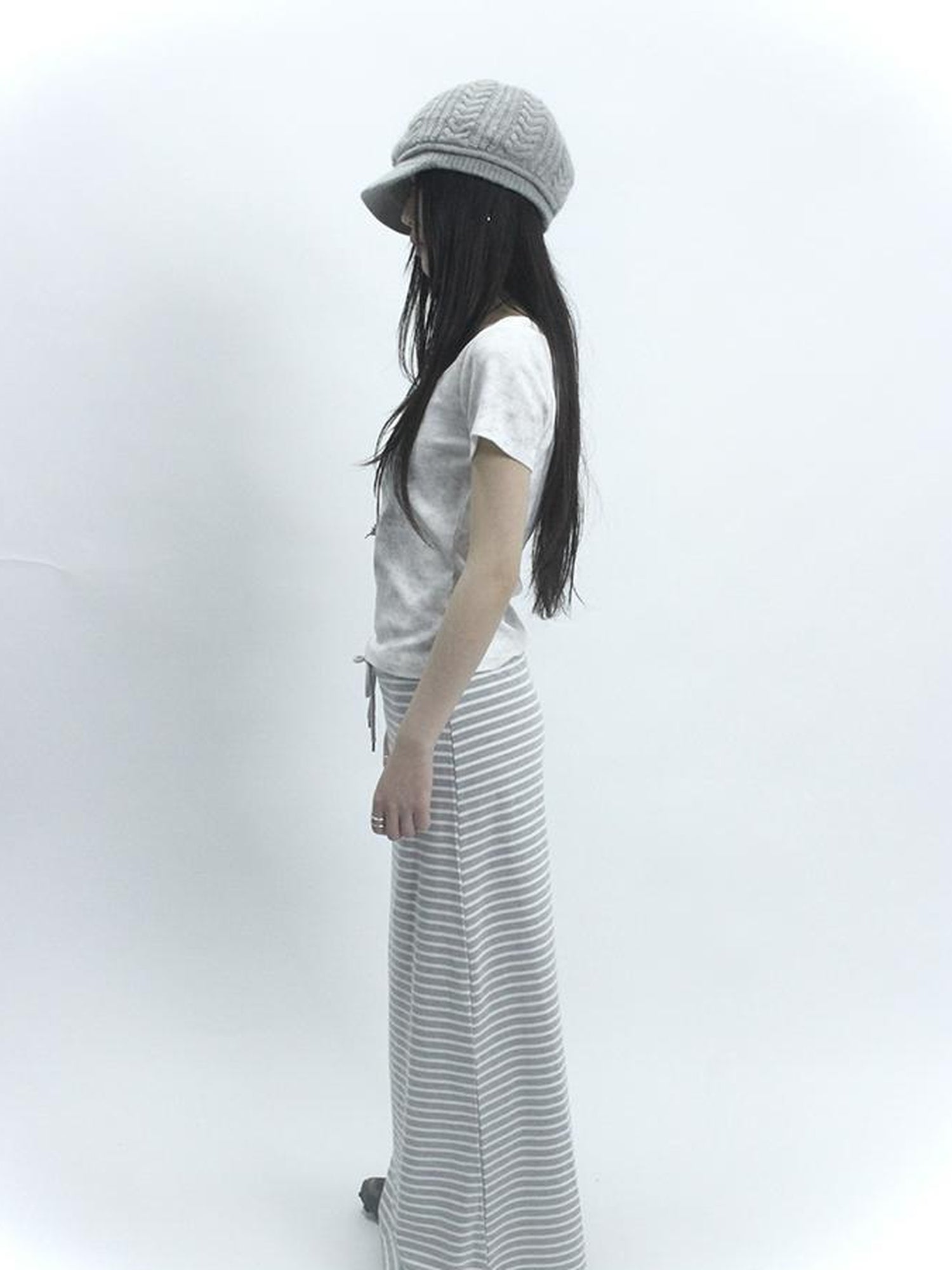 ang project Vintage Striped High Low Hem Bodycon Skirt With Drawstring Waist