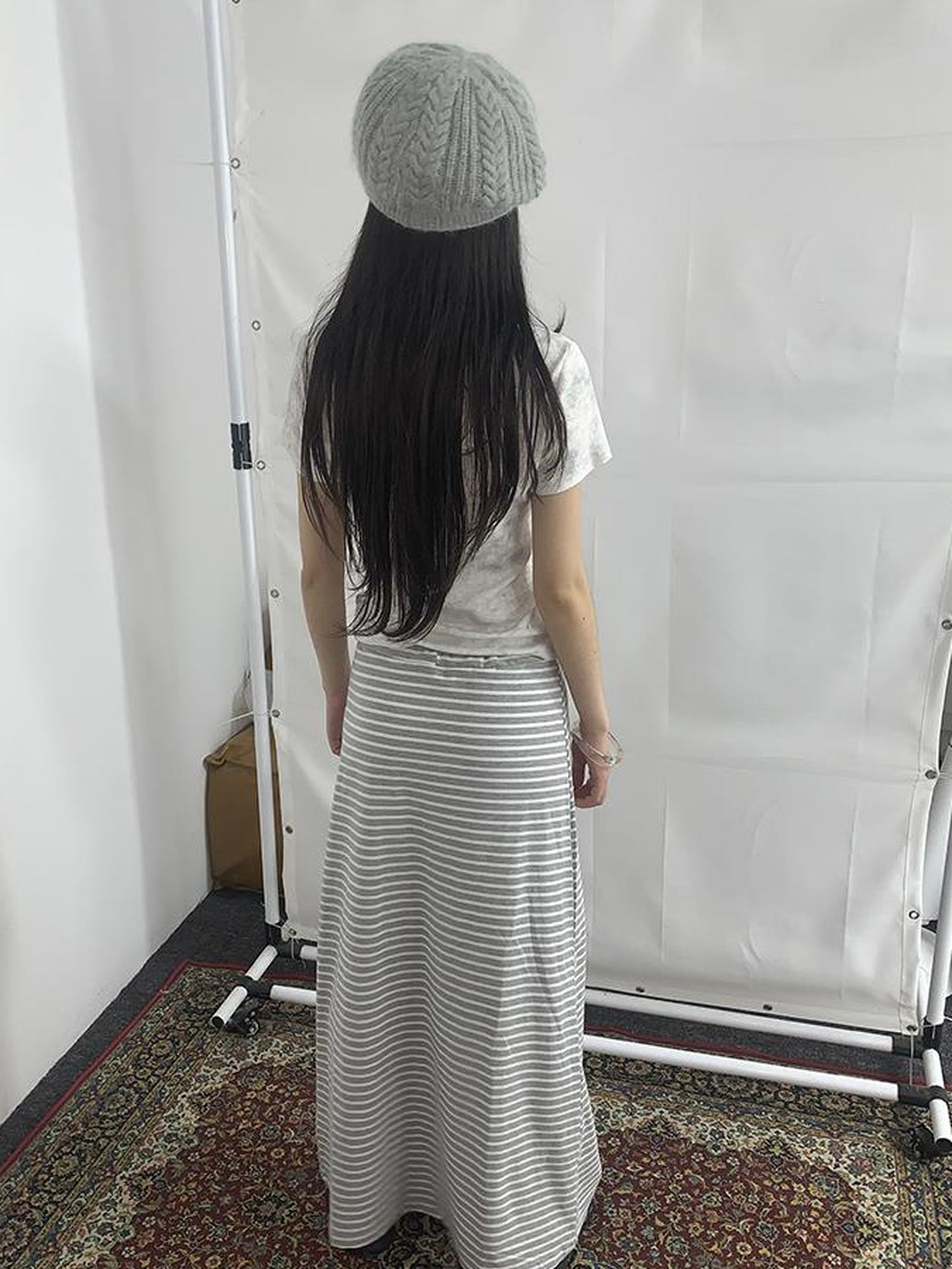 ang project Vintage Striped High Low Hem Bodycon Skirt With Drawstring Waist