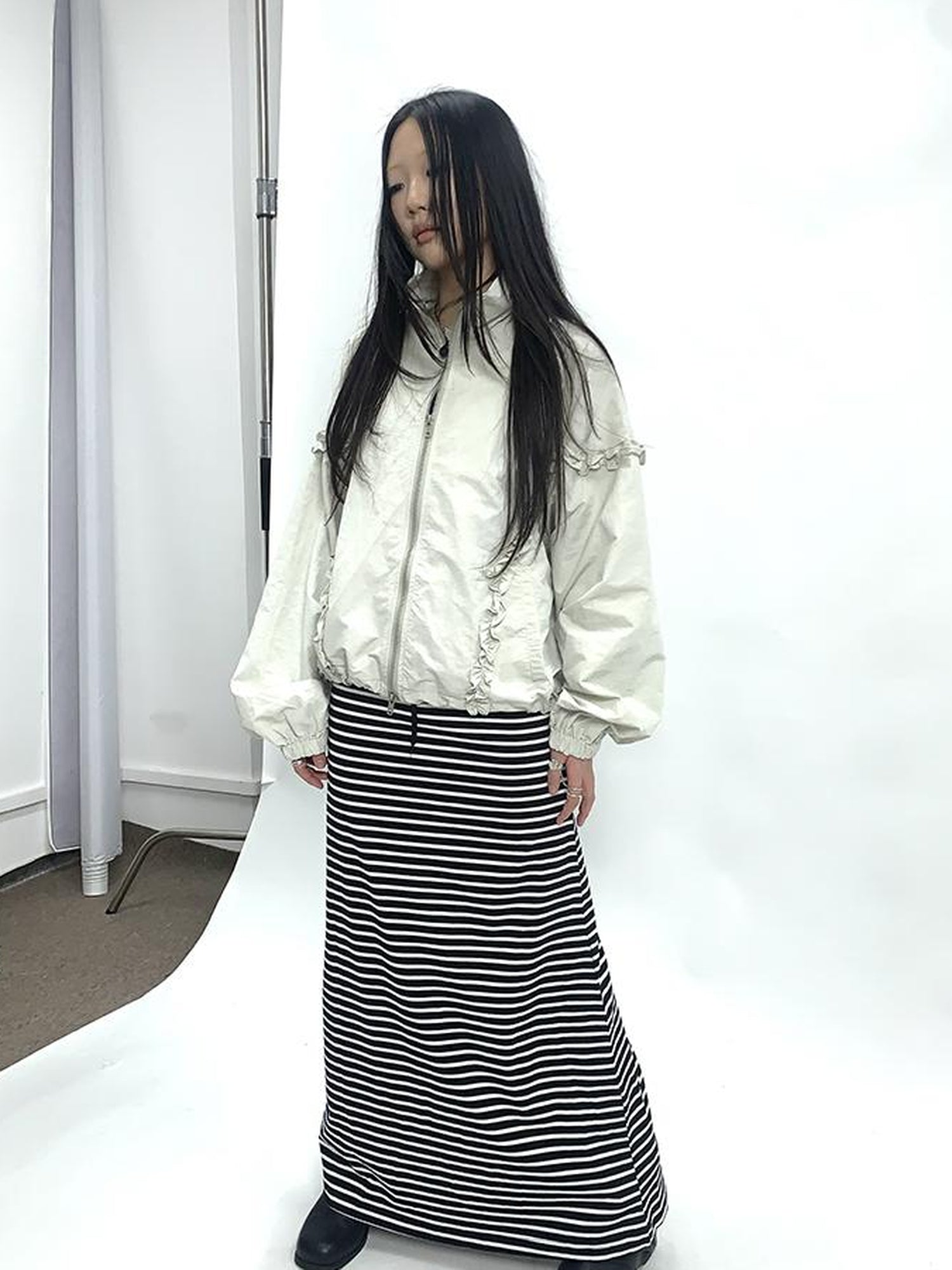 ang project Vintage Striped High Low Hem Bodycon Skirt With Drawstring Waist