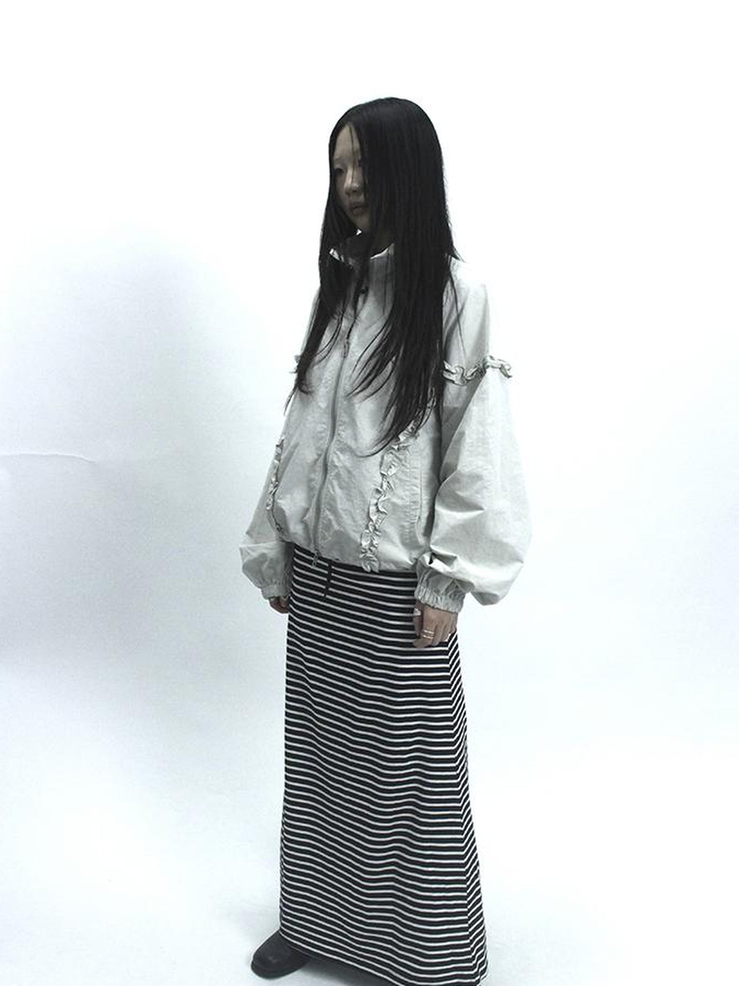 ang project Vintage Striped High Low Hem Bodycon Skirt With Drawstring Waist